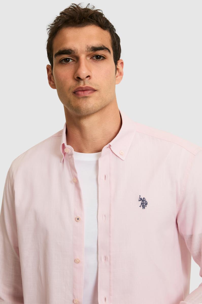 Erkek Açık Pembe Uzun Kollu Basic Gömlek