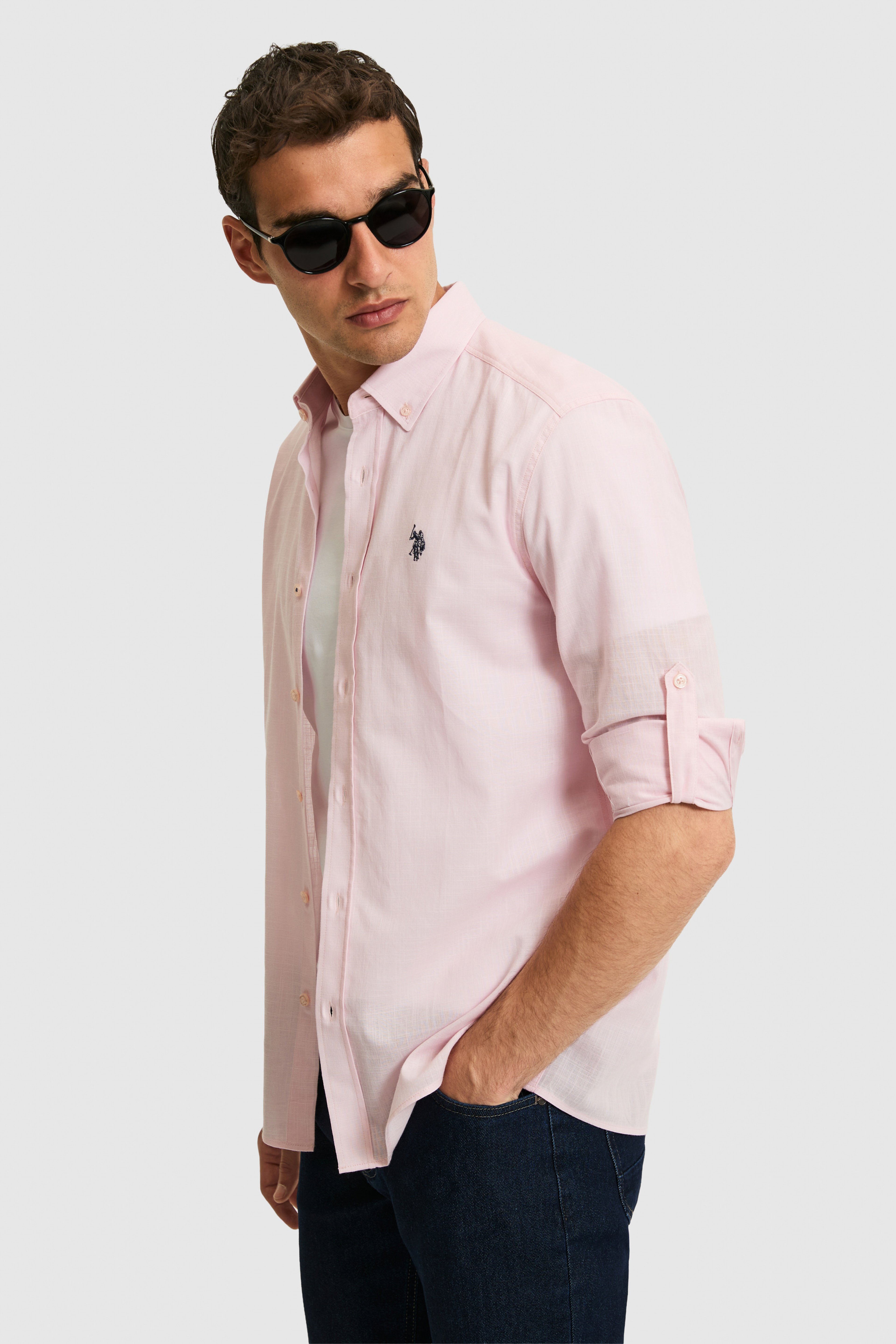 Erkek Açık Pembe Uzun Kollu Basic Gömlek - Image 3