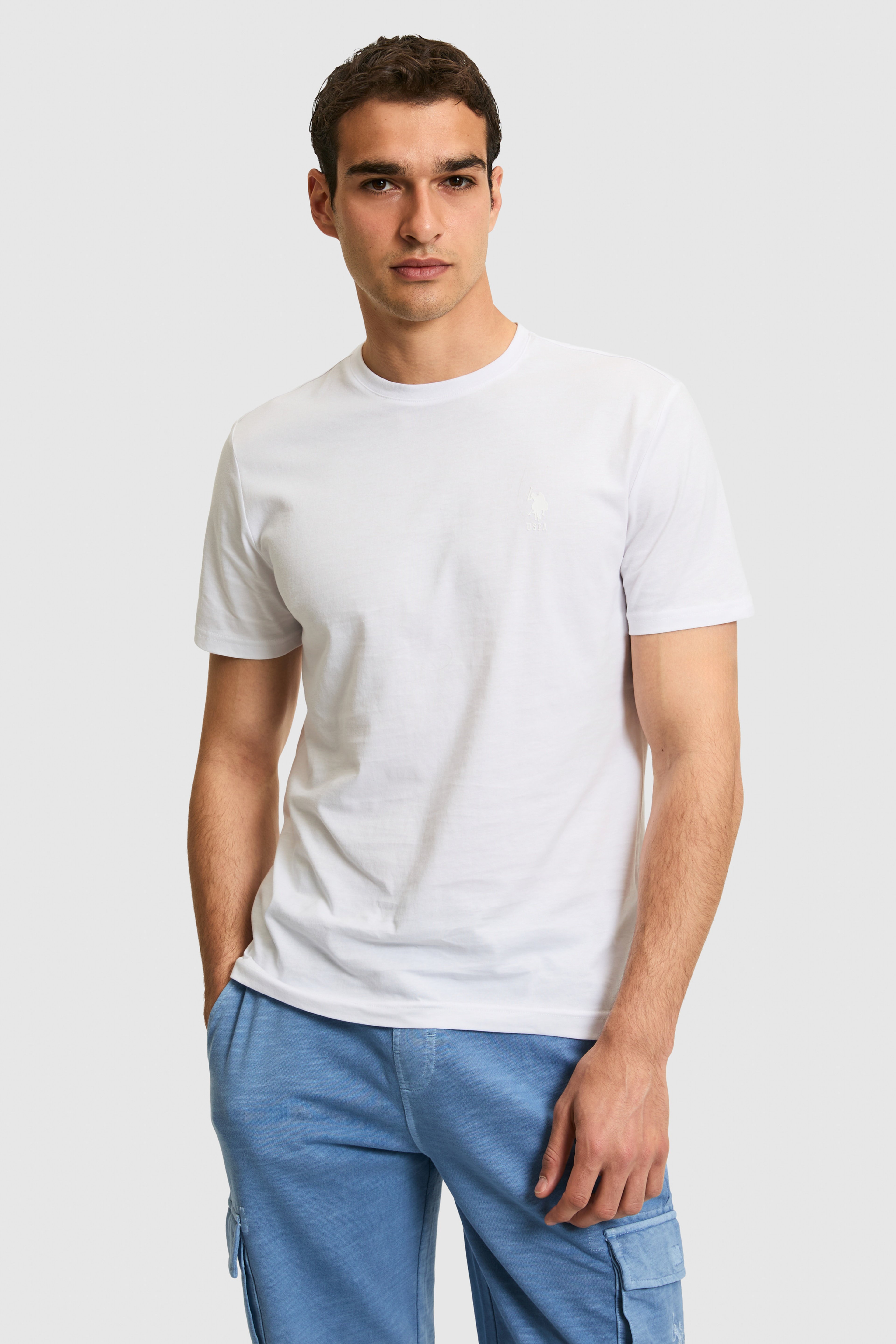 Erkek Regular Fit Bisiklet Yaka Beyaz Basic Tişört - Image 1