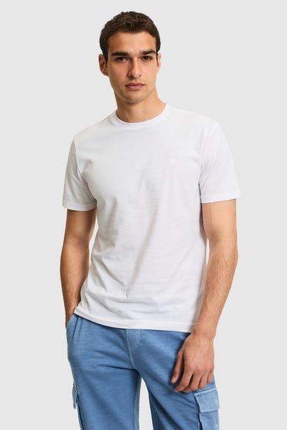 Erkek Regular Fit Bisiklet Yaka Beyaz Basic Tişört