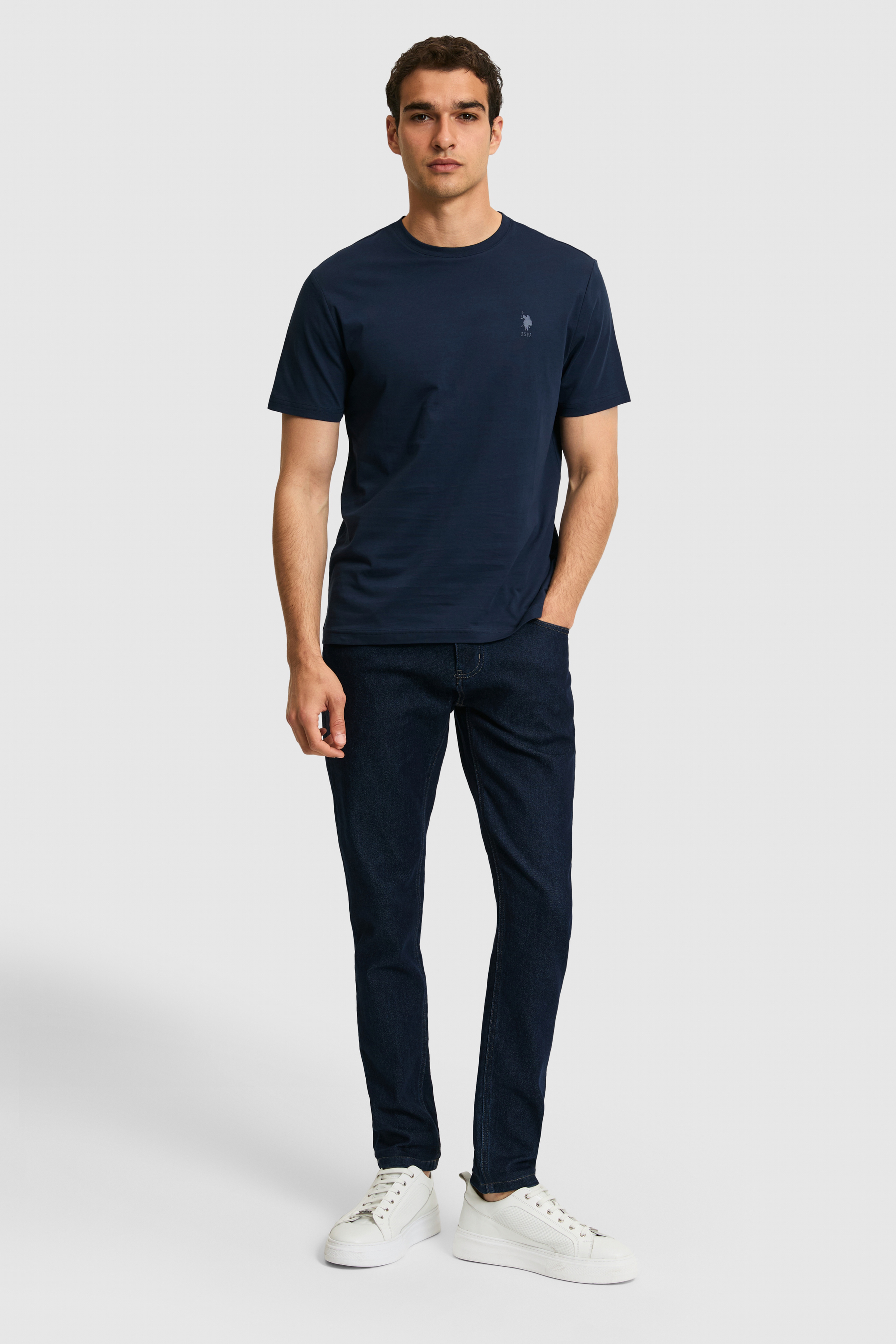 Erkek Regular Fit Bisiklet Yaka Lacivert Basic Tişört - Image 4