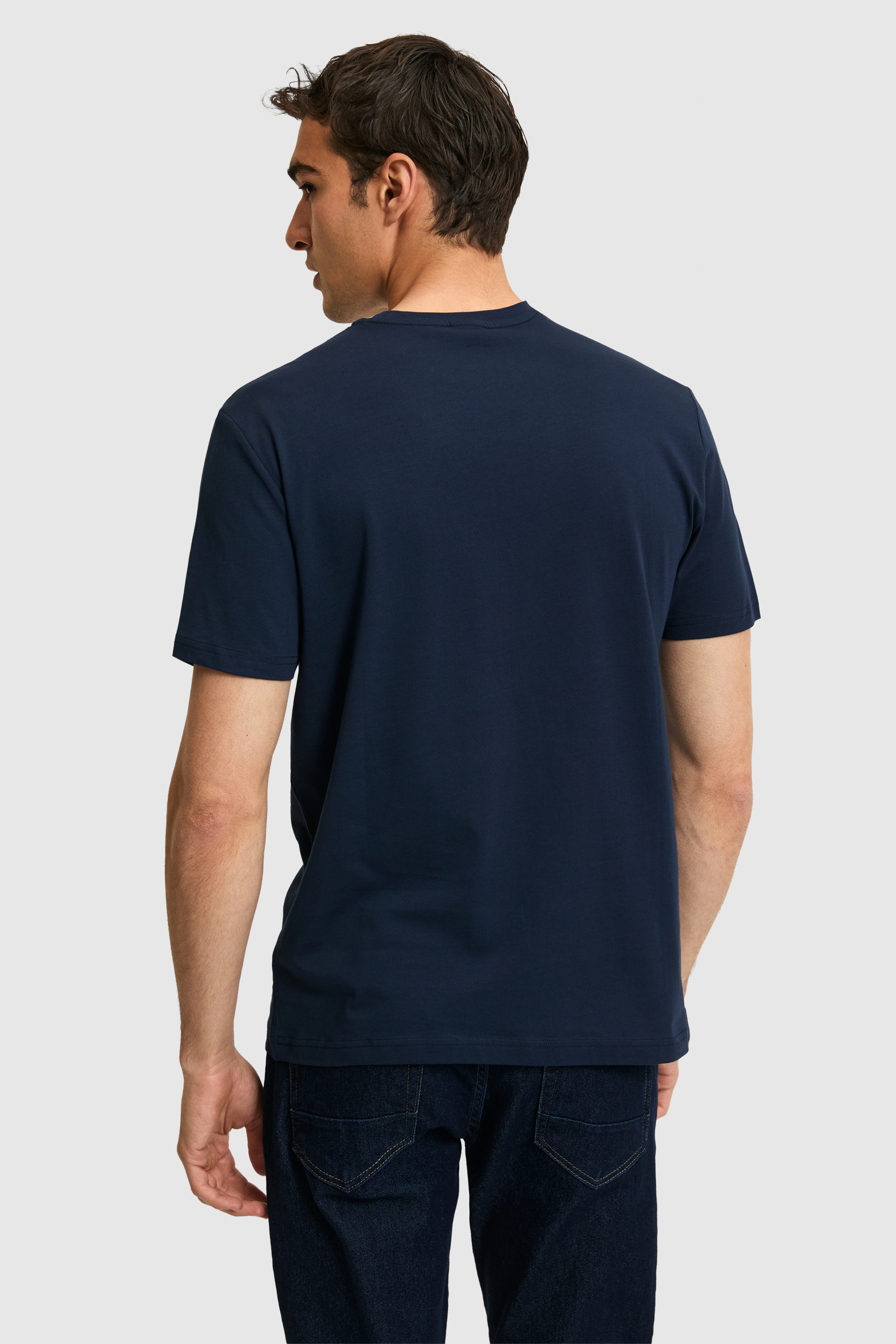 Erkek Regular Fit Bisiklet Yaka Lacivert Basic Tişört - Image 5
