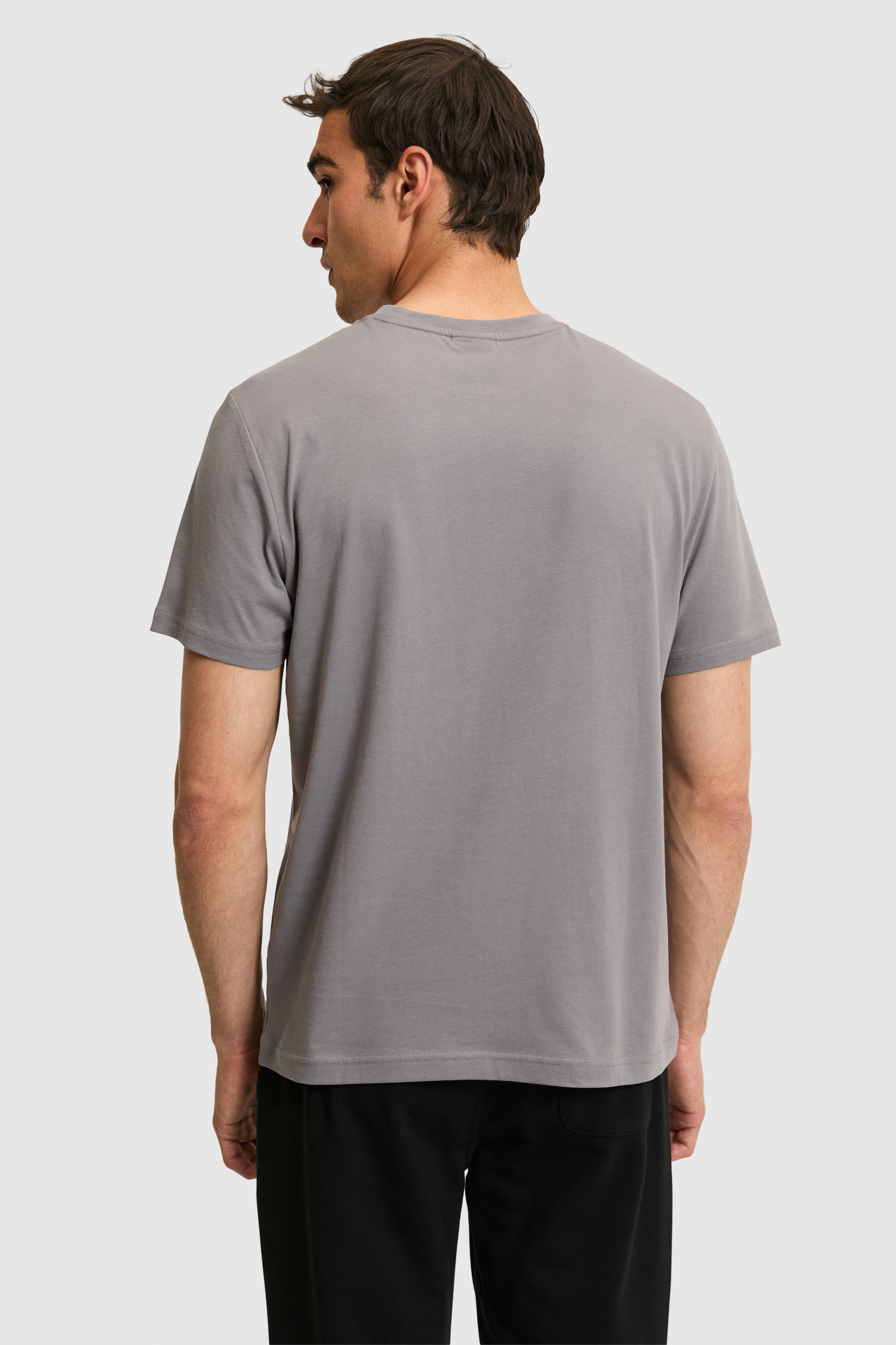 Erkek Regular Fit Bisiklet Yaka Gri Basic Tişört - Image 5