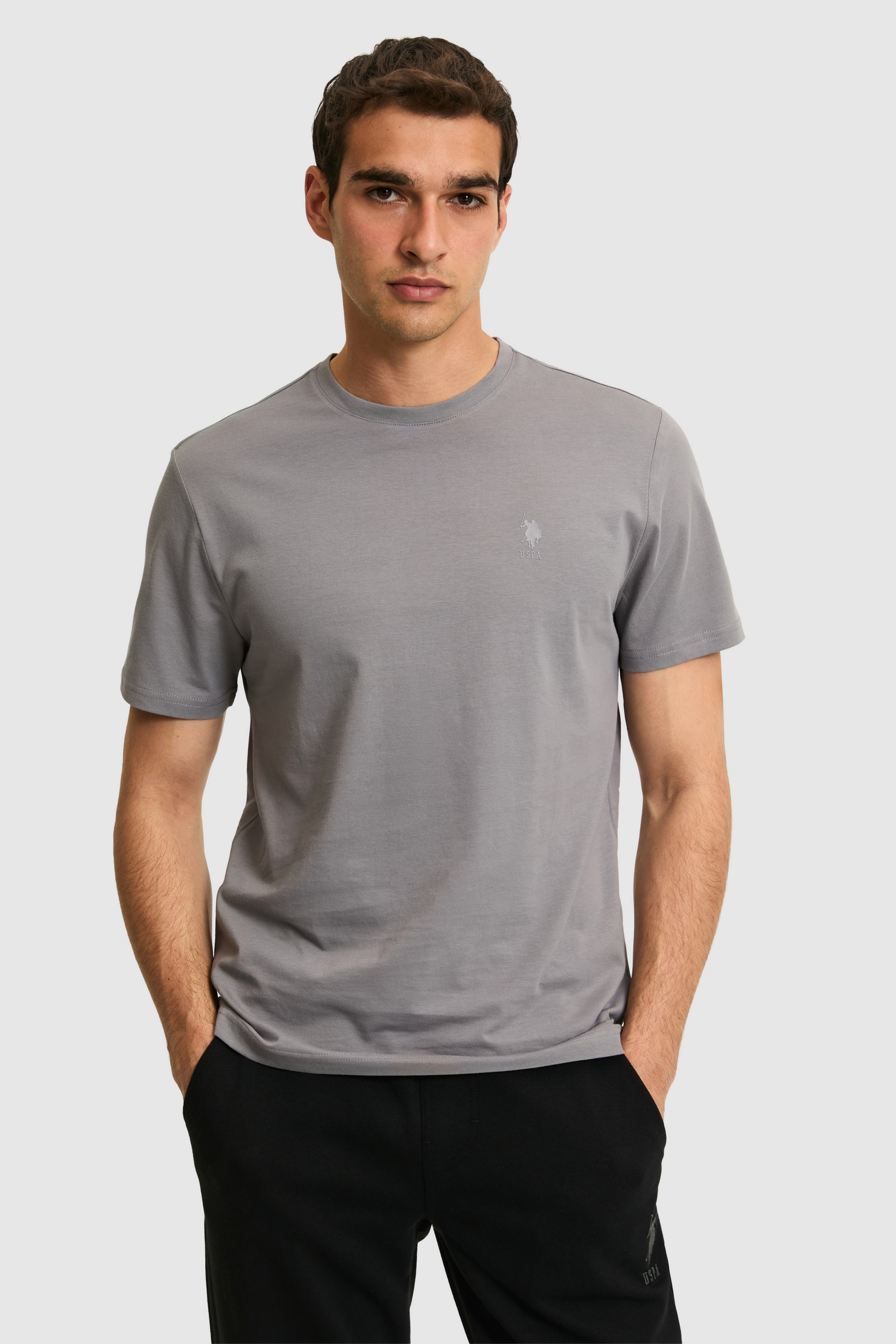 Erkek Regular Fit Bisiklet Yaka Gri Basic Tişört - Image 1