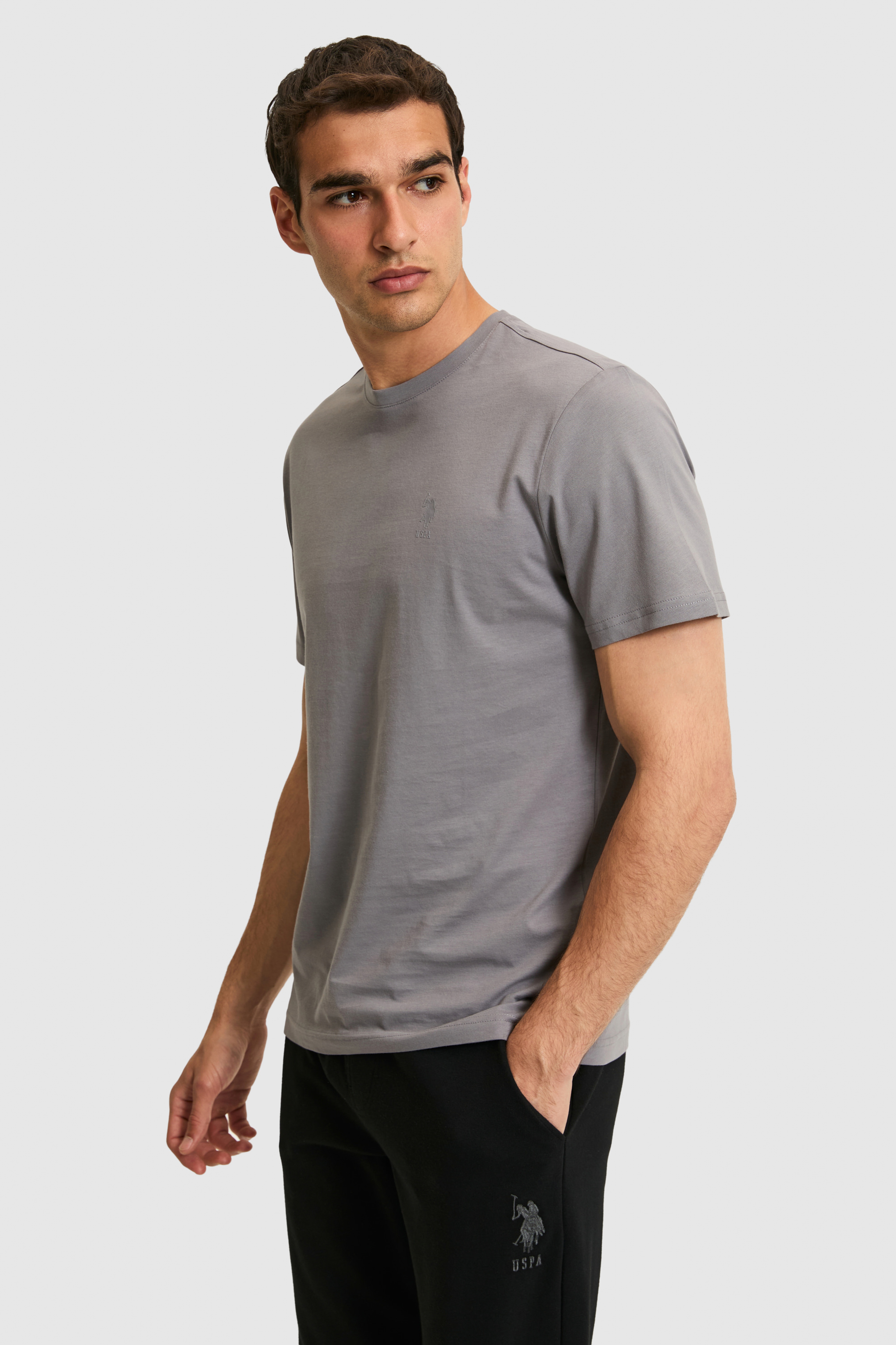 Erkek Regular Fit Bisiklet Yaka Gri Basic Tişört - Image 3