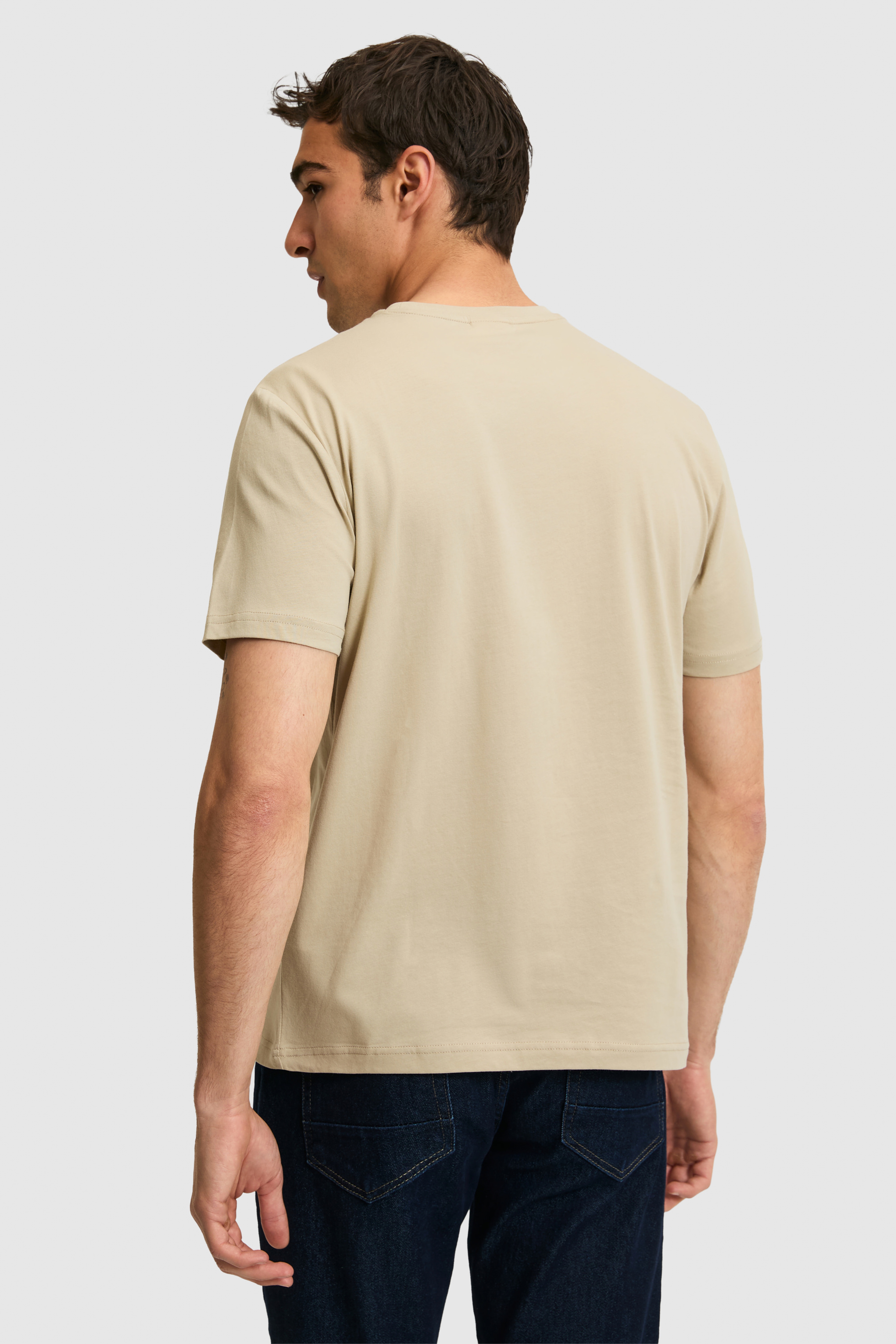 Erkek Regular Fit Bisiklet Yaka Açık Haki Basic Tişört - Image 5