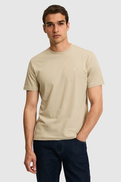 Erkek Regular Fit Bisiklet Yaka Açık Haki Basic Tişört