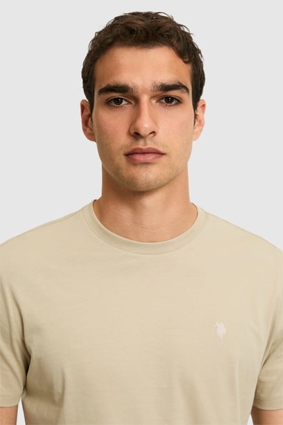 Erkek Regular Fit Bisiklet Yaka Açık Haki Basic Tişört