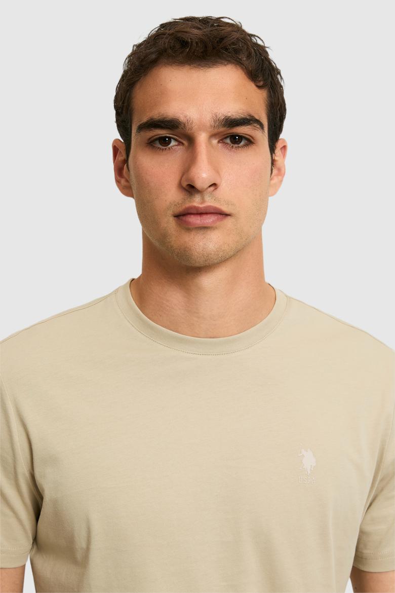 Erkek Regular Fit Bisiklet Yaka Açık Haki Basic Tişört - 50326953132