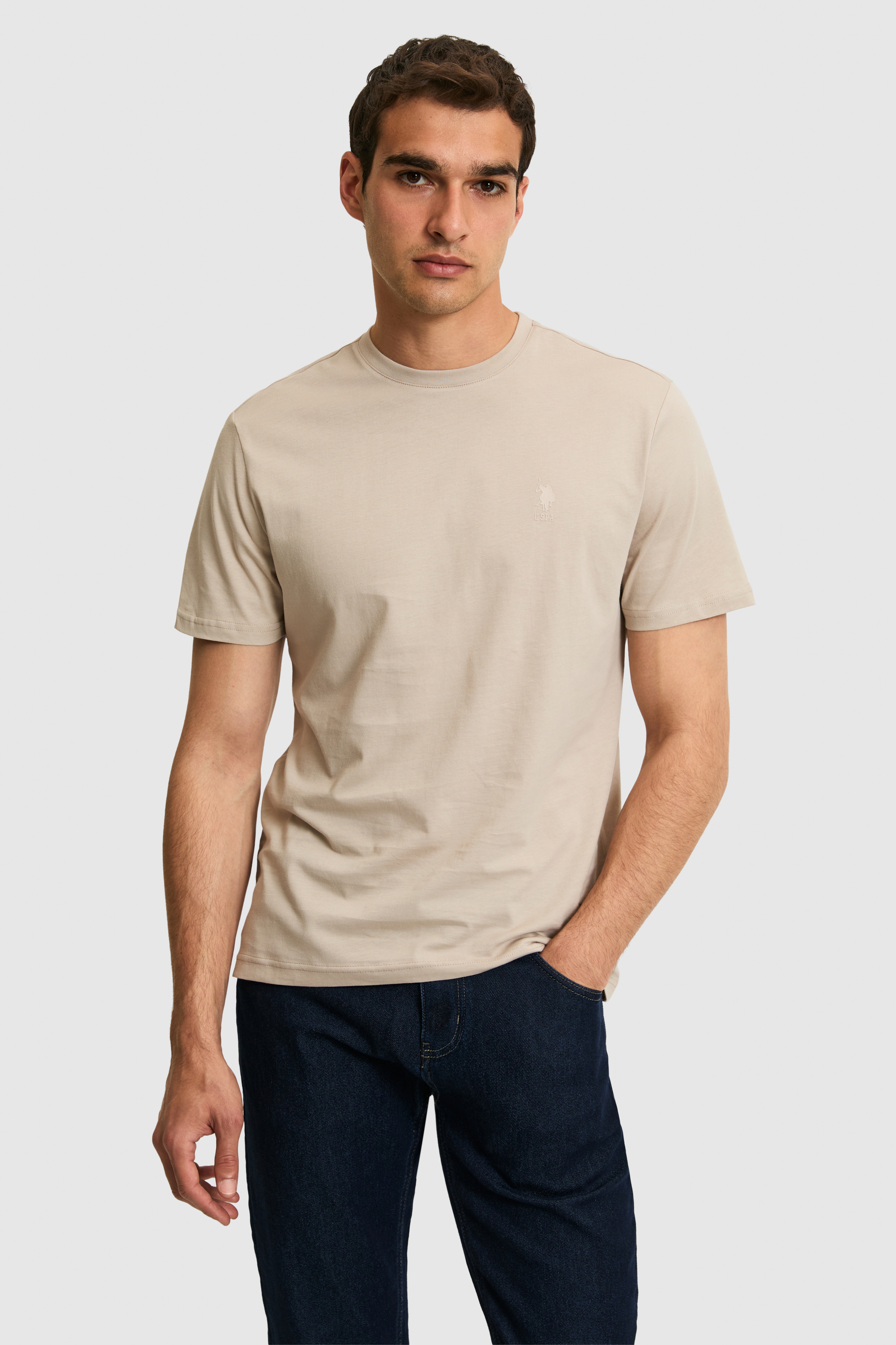 Erkek Regular Fit Bisiklet Yaka Taş Basic Tişört - Image 1