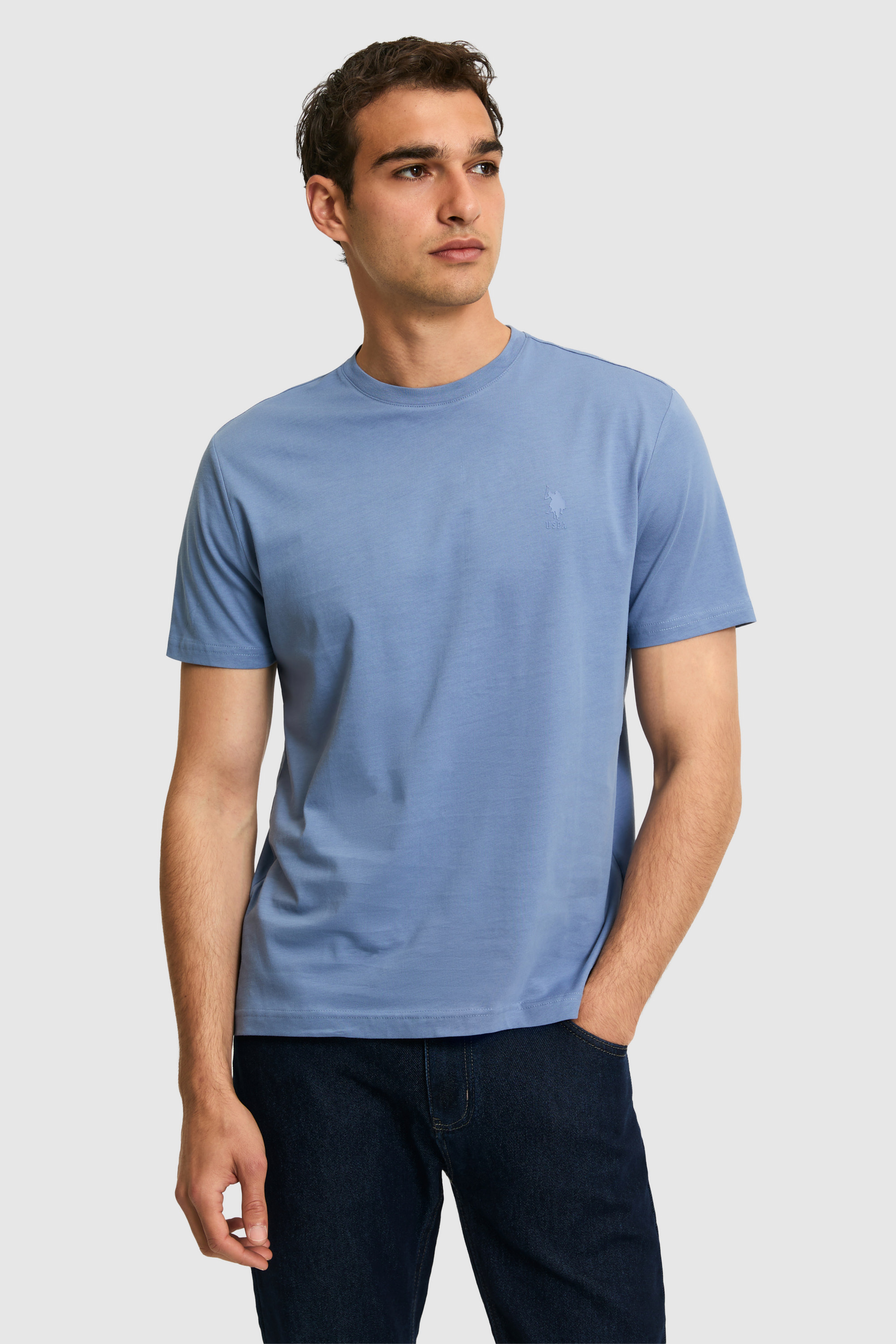 Erkek Regular Fit Bisiklet Yaka İndigo Basic Tişört - Image 3