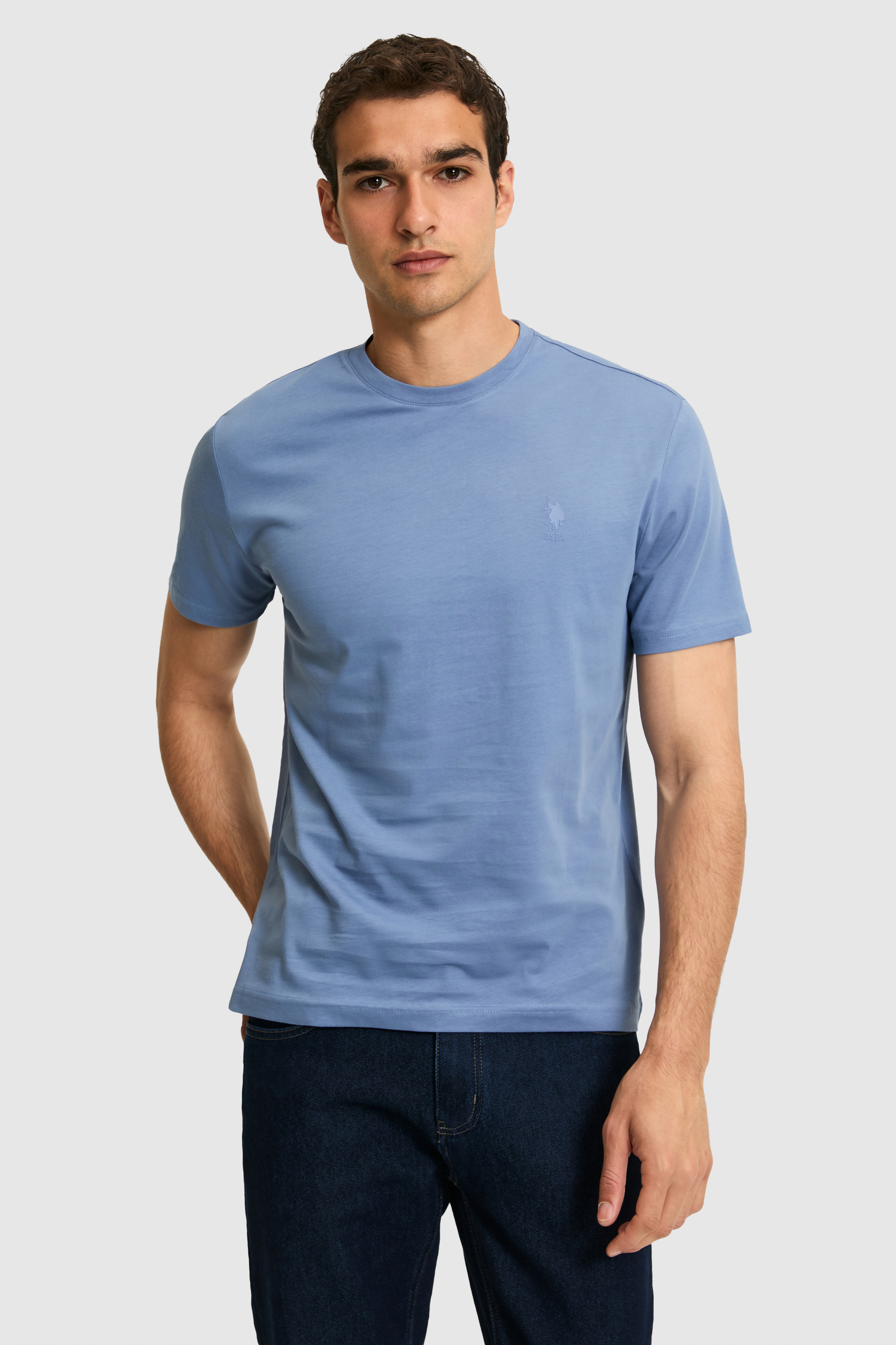 Erkek Regular Fit Bisiklet Yaka İndigo Basic Tişört