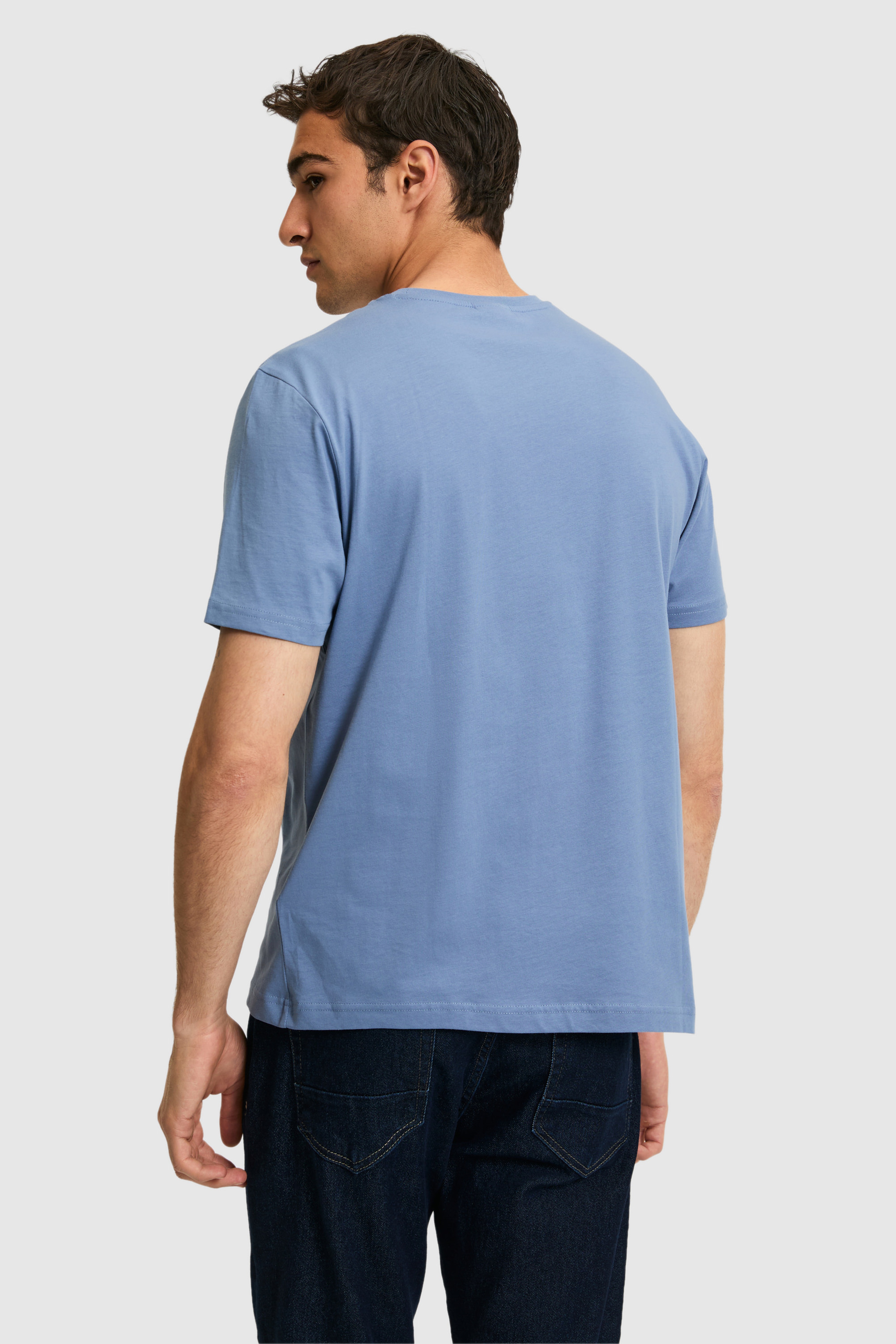 Erkek Regular Fit Bisiklet Yaka İndigo Basic Tişört - Image 5