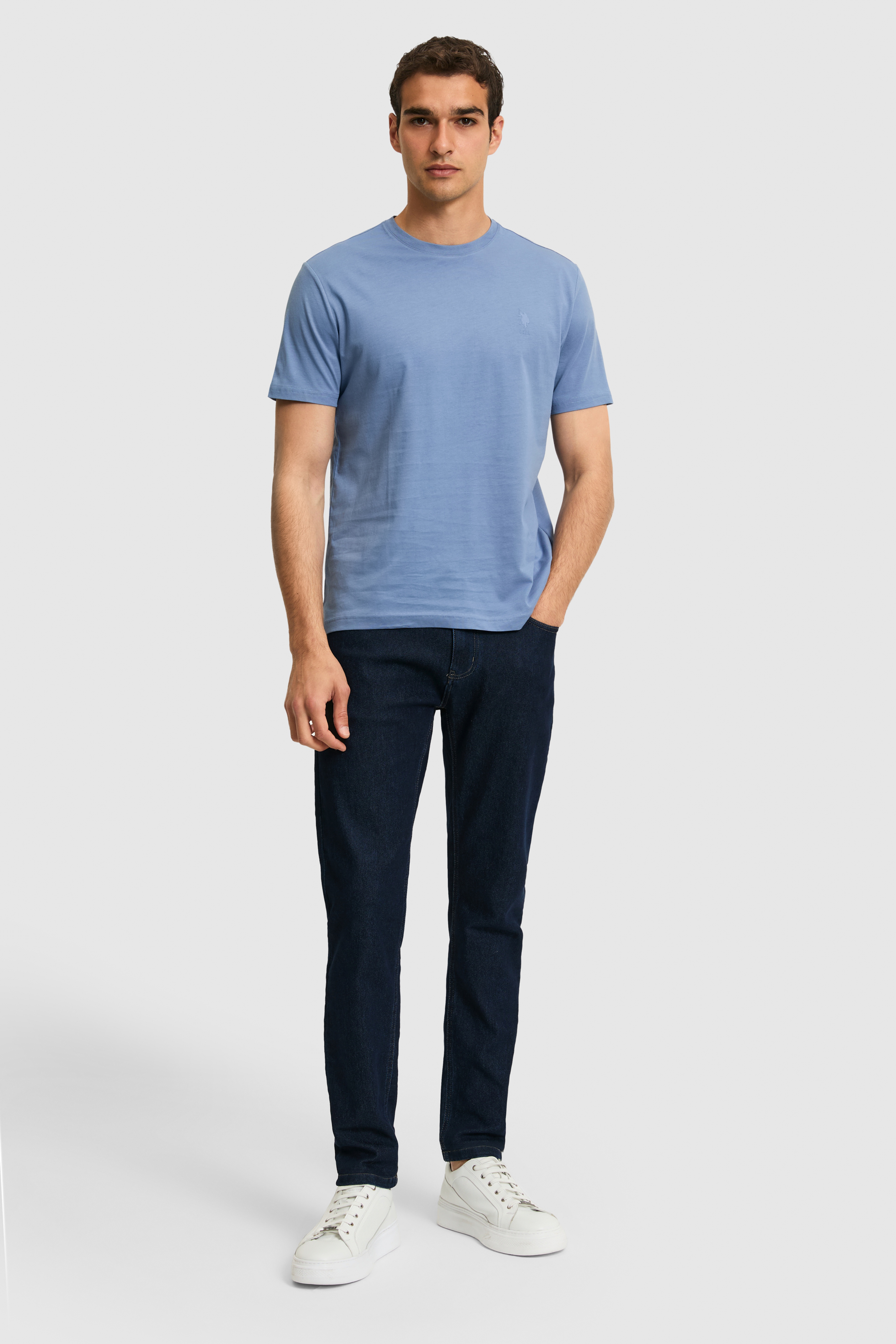 Erkek Regular Fit Bisiklet Yaka İndigo Basic Tişört - Image 4