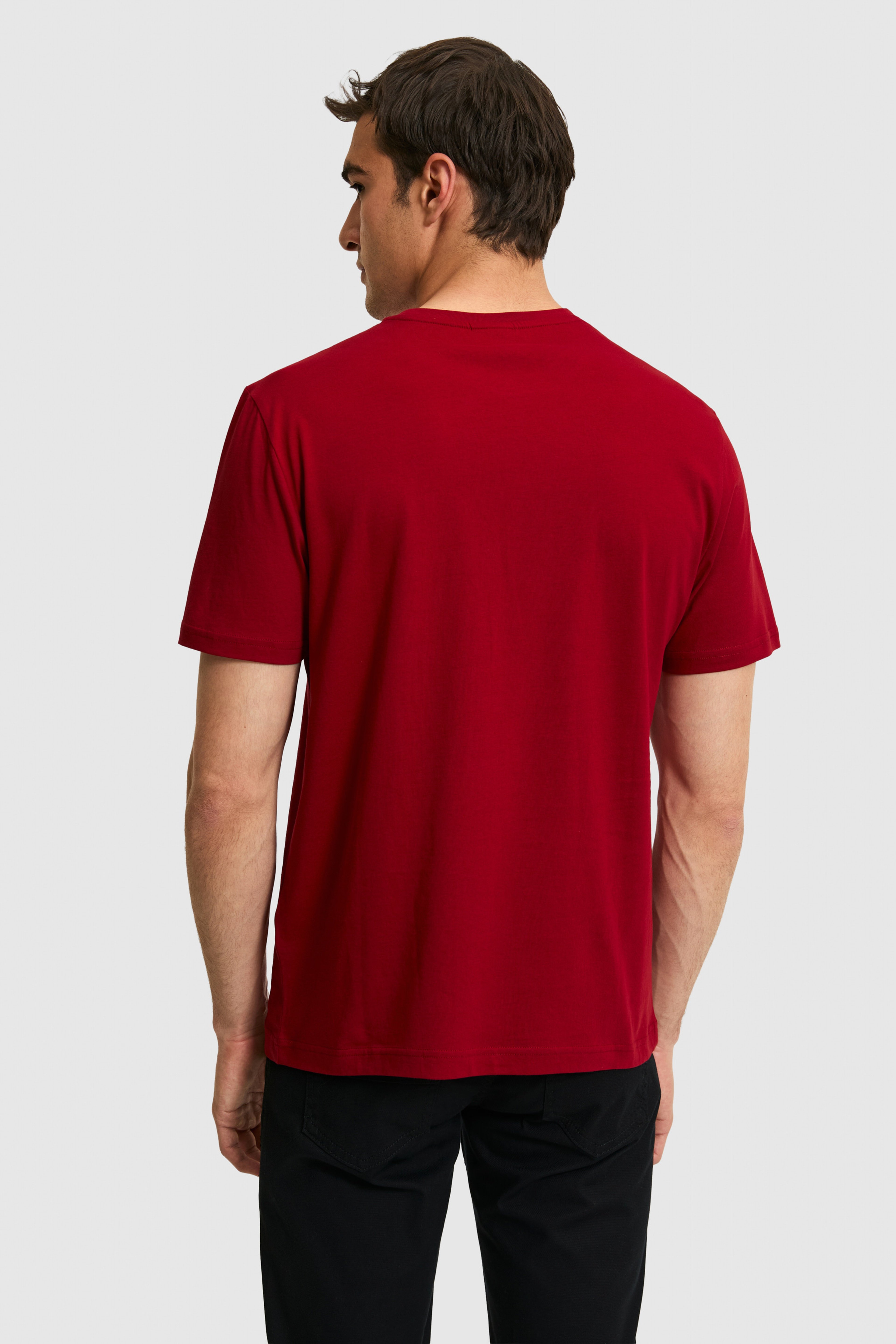 Erkek Regular Fit Bisiklet Yaka Bordo Basic Tişört - Image 5