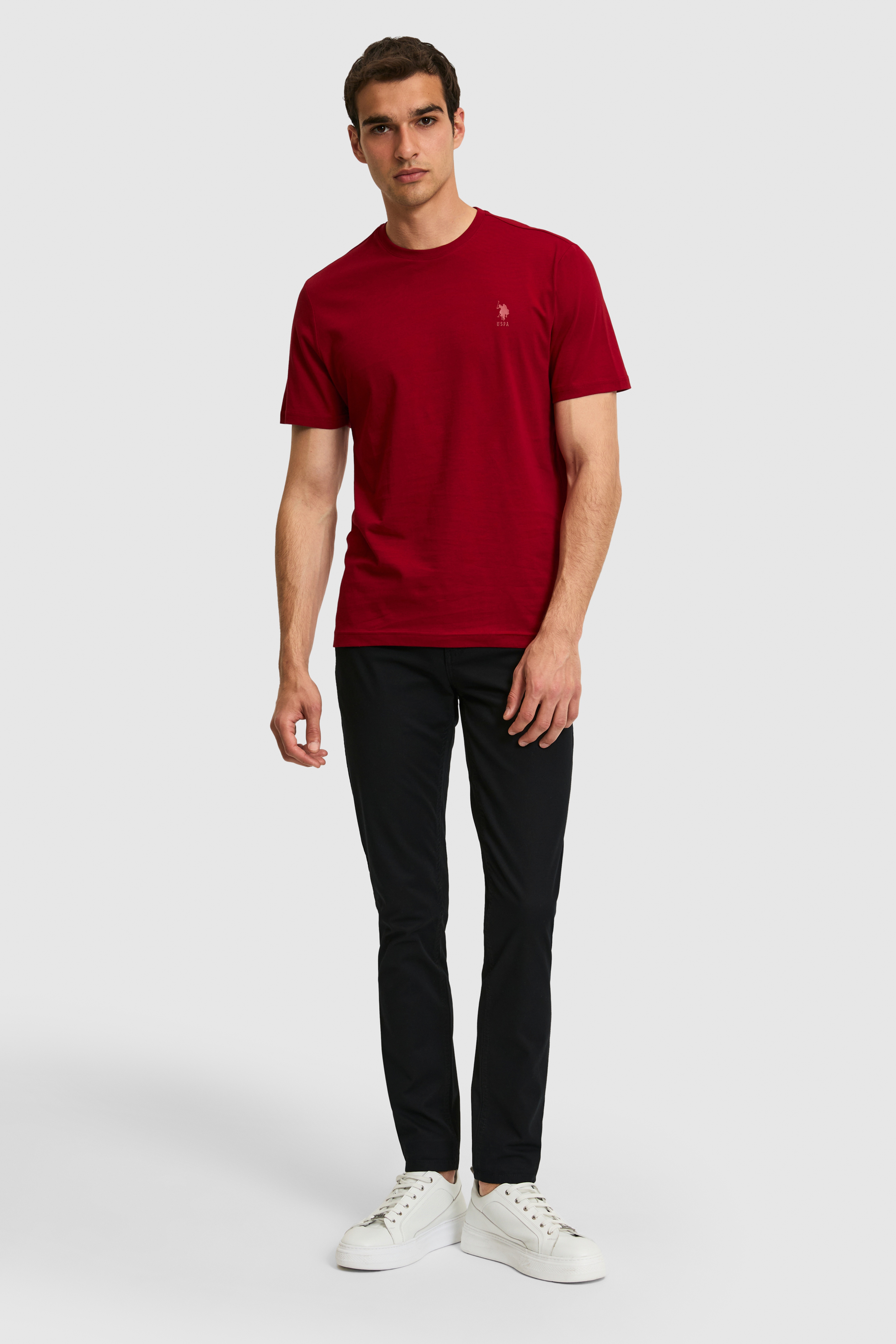 Erkek Regular Fit Bisiklet Yaka Bordo Basic Tişört - Image 4