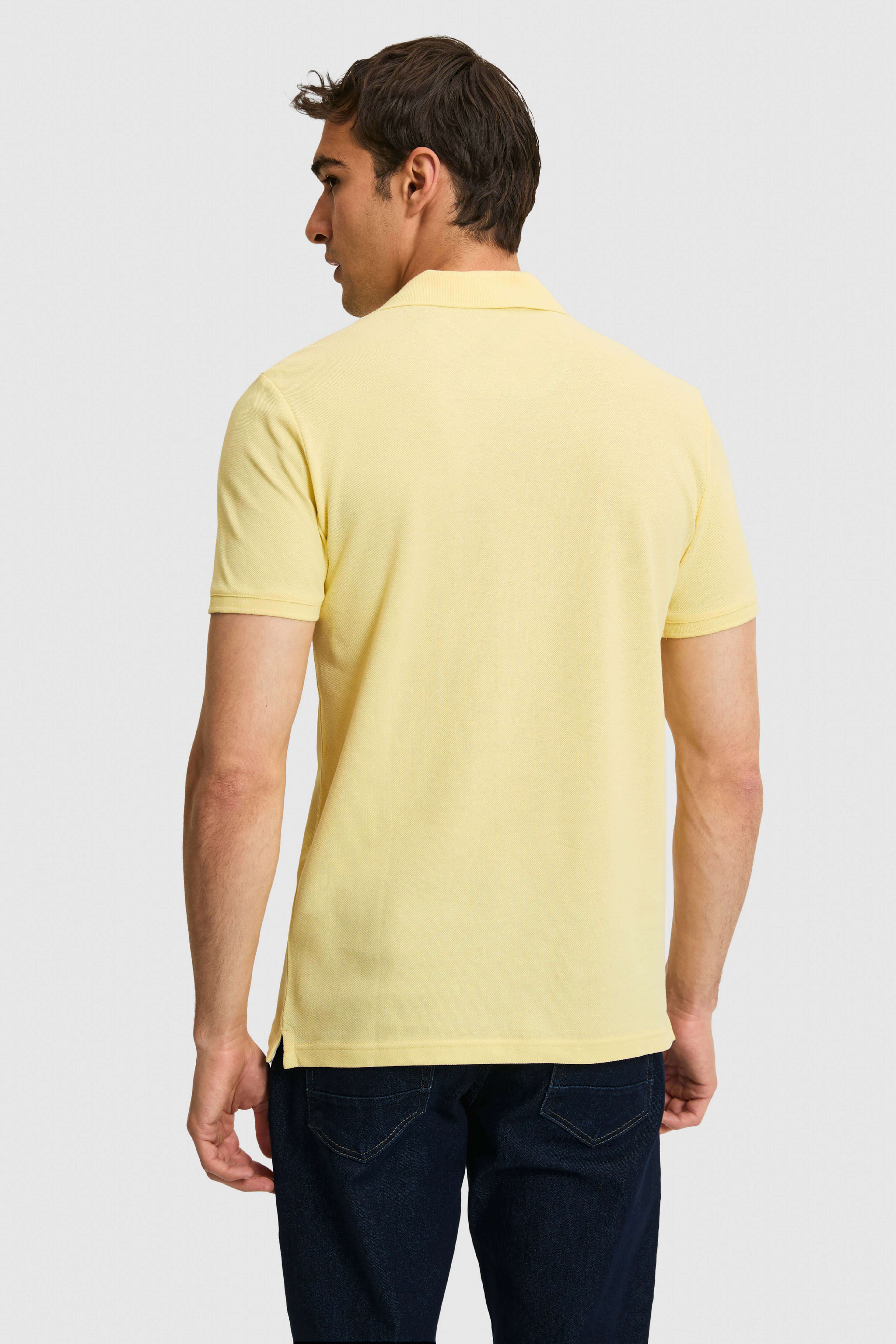 Erkek Slim Fit Polo Yaka Açık Sarı Basic Tişört