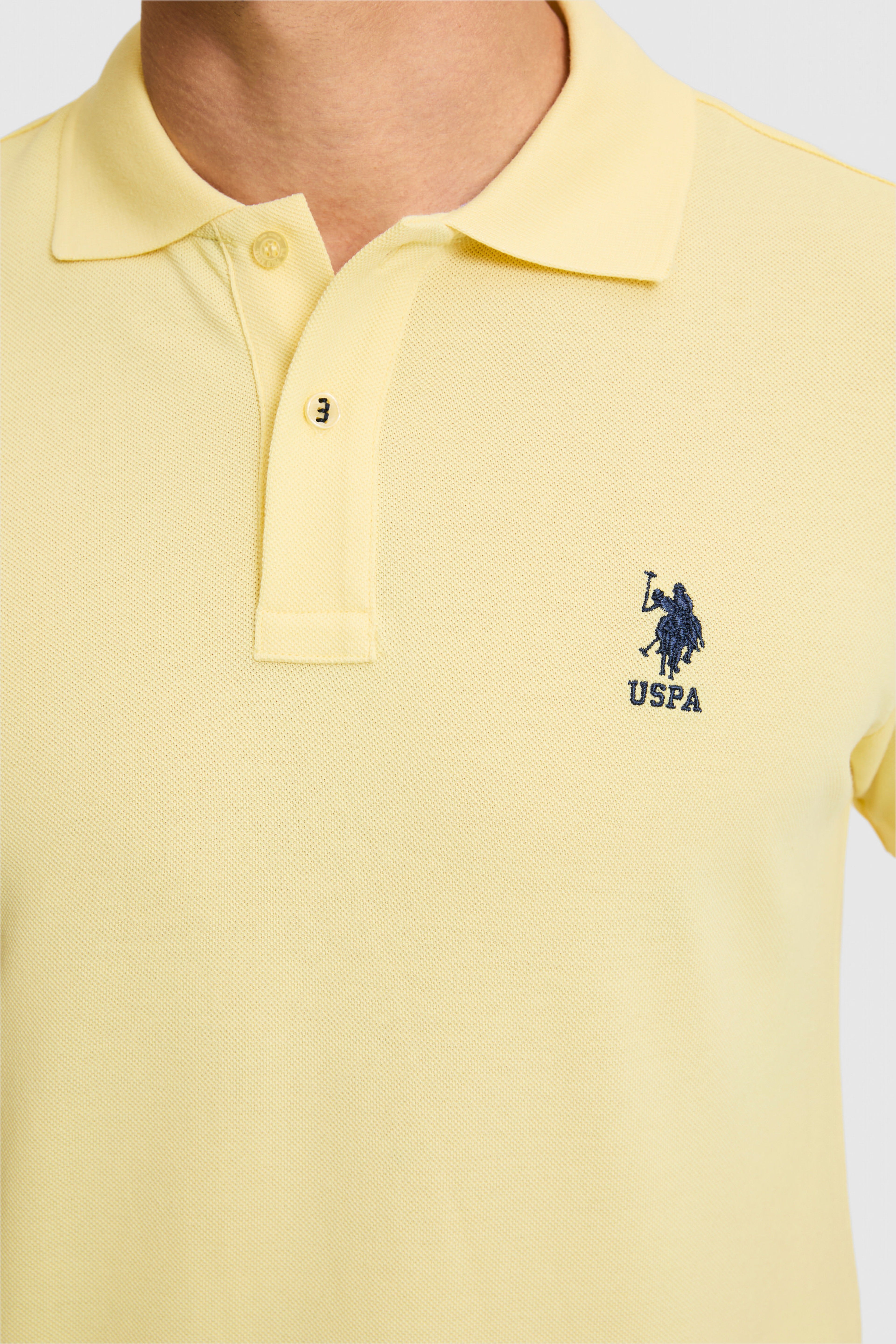 Erkek Slim Fit Polo Yaka Açık Sarı Basic Tişört