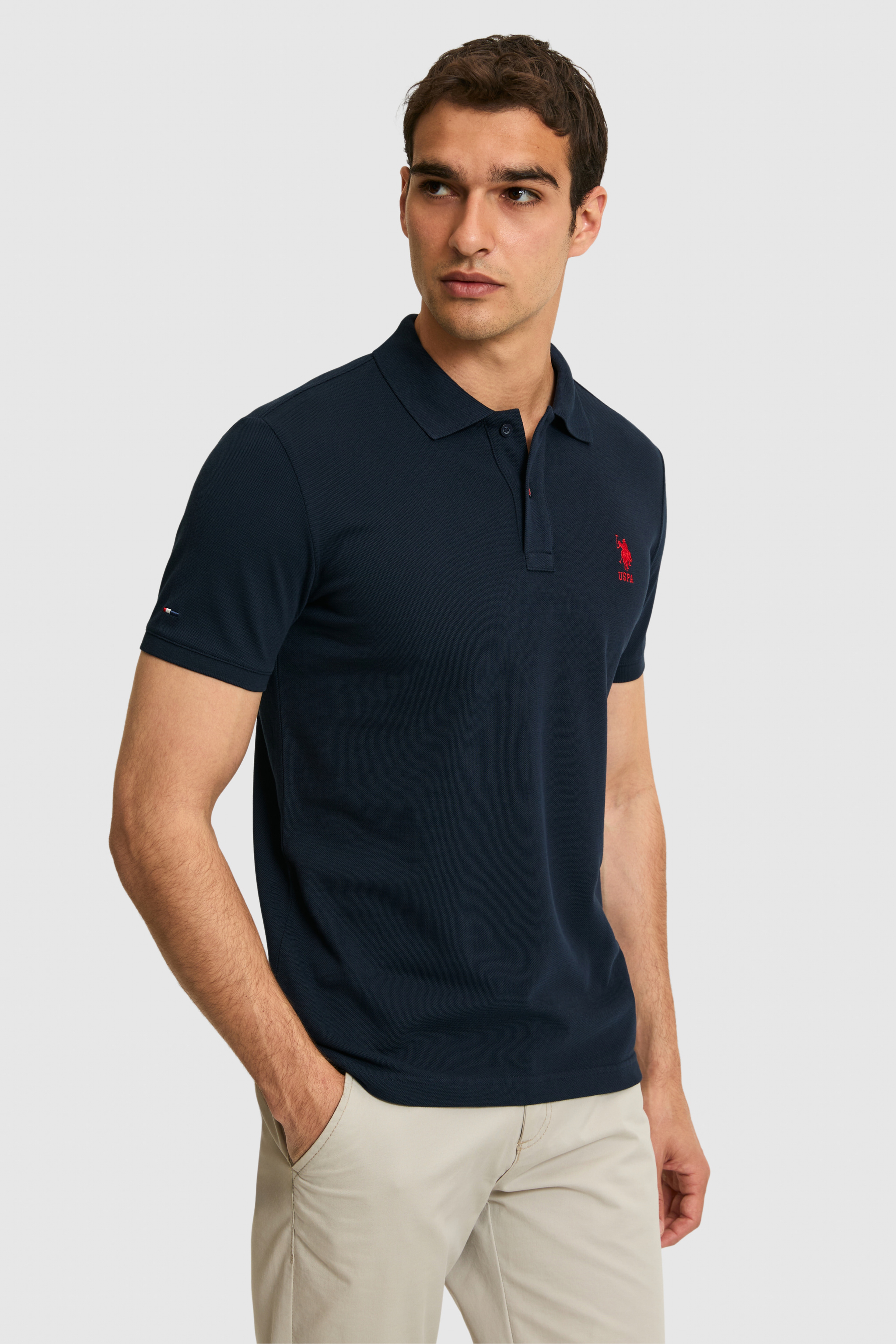 Erkek Slim Fit Polo Yaka Koyu Lacivert Basic Tişört - Image 3
