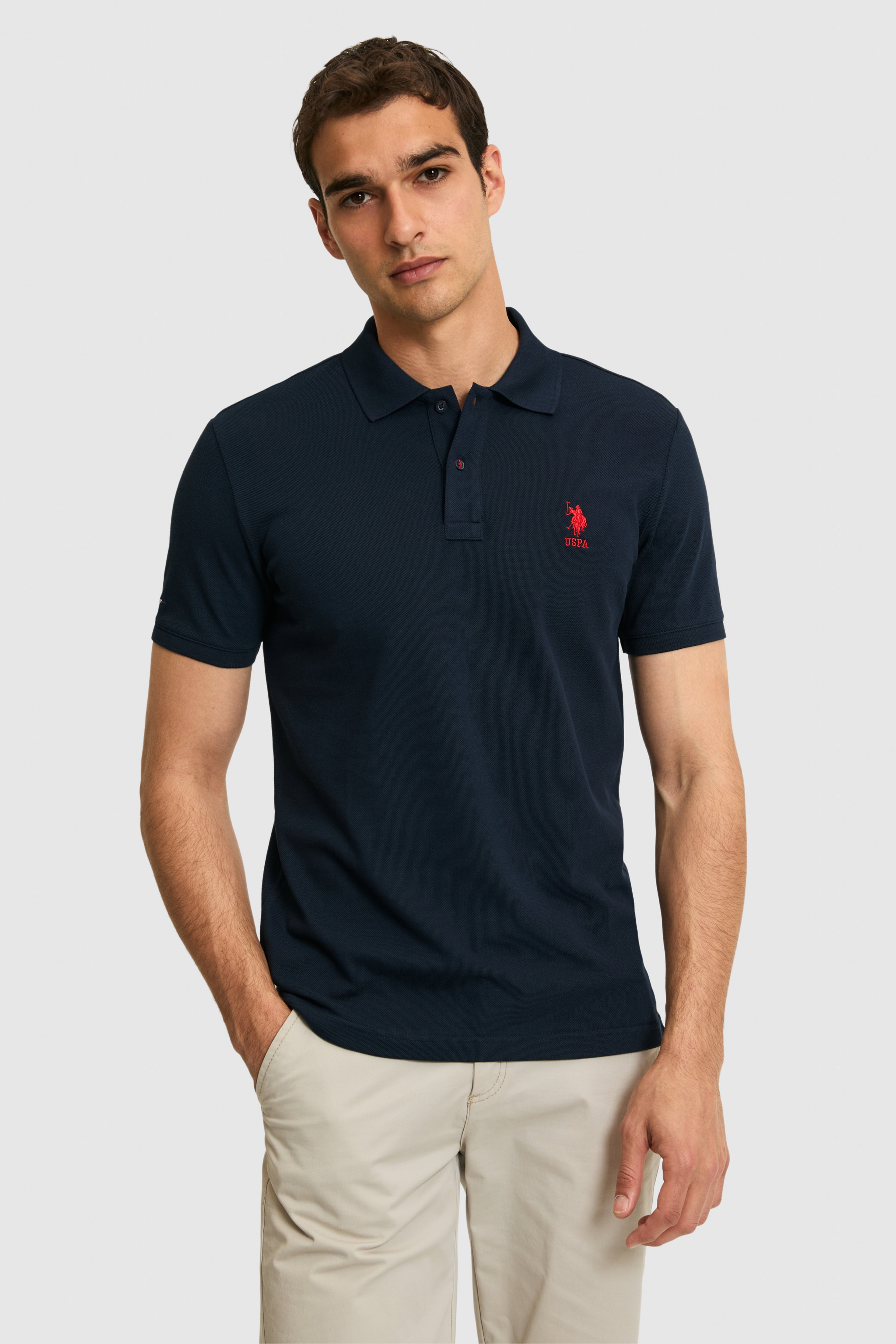 Erkek Slim Fit Polo Yaka Koyu Lacivert Basic Tişört