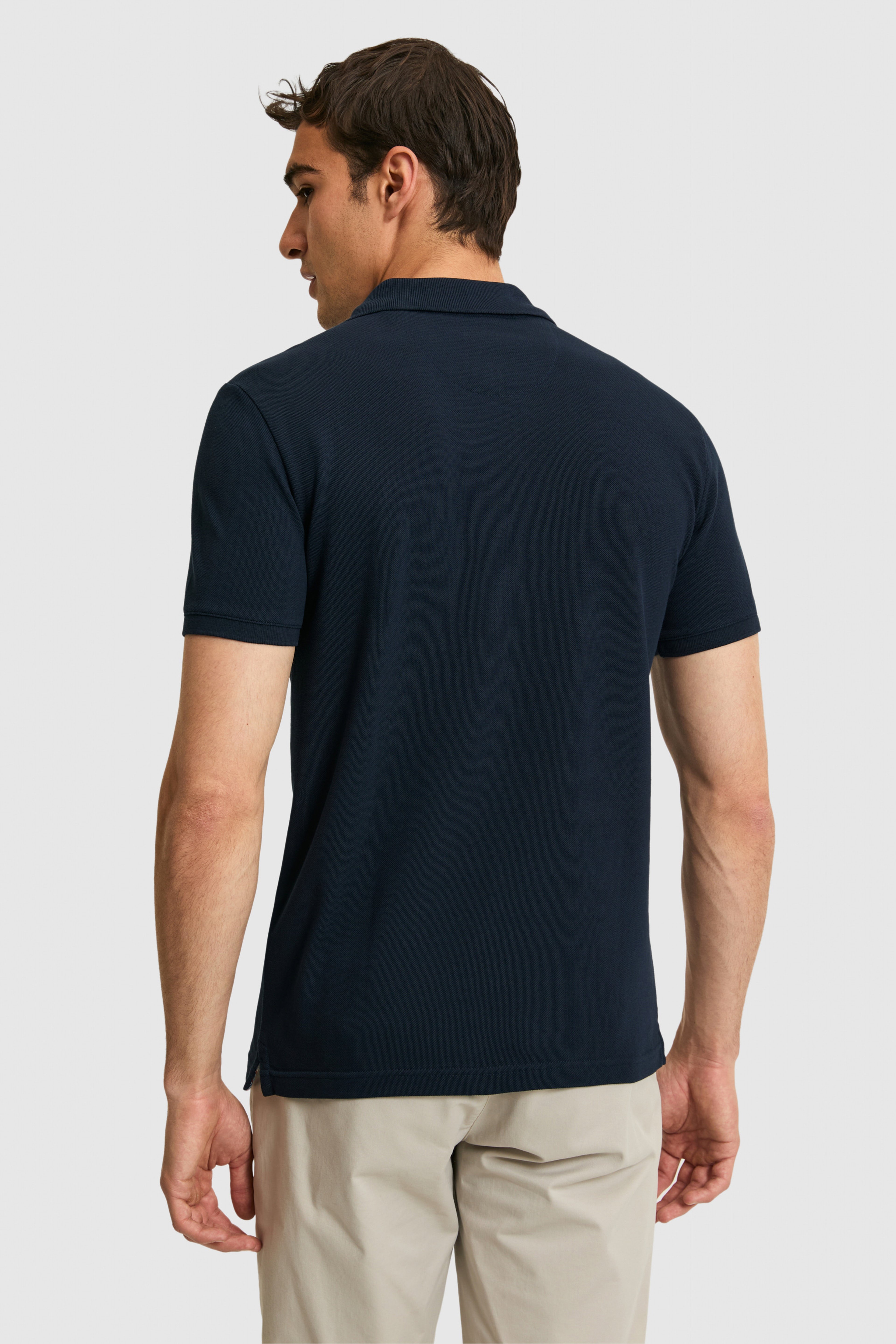 Erkek Slim Fit Polo Yaka Koyu Lacivert Basic Tişört - Image 5