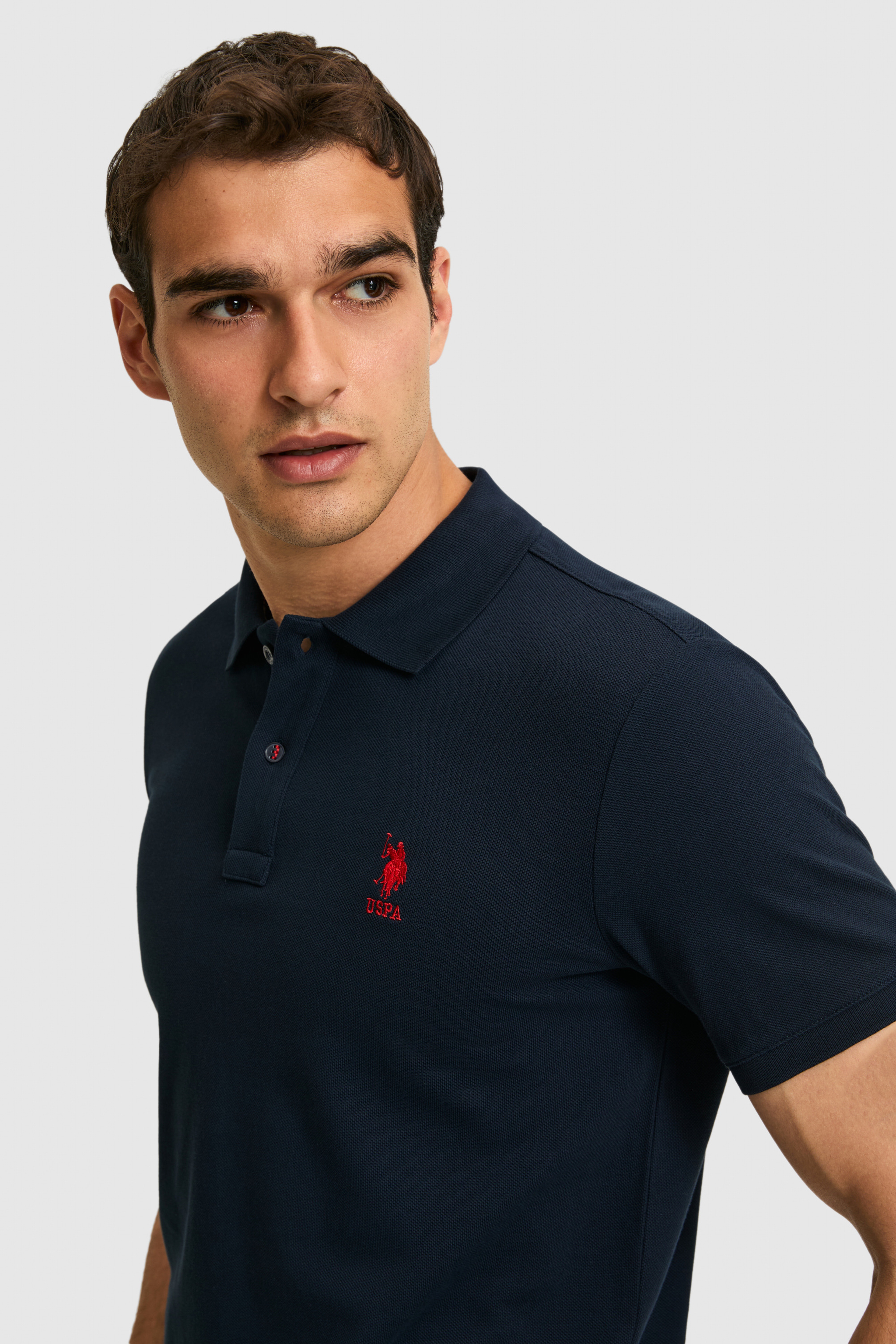 Erkek Slim Fit Polo Yaka Koyu Lacivert Basic Tişört - Image 2
