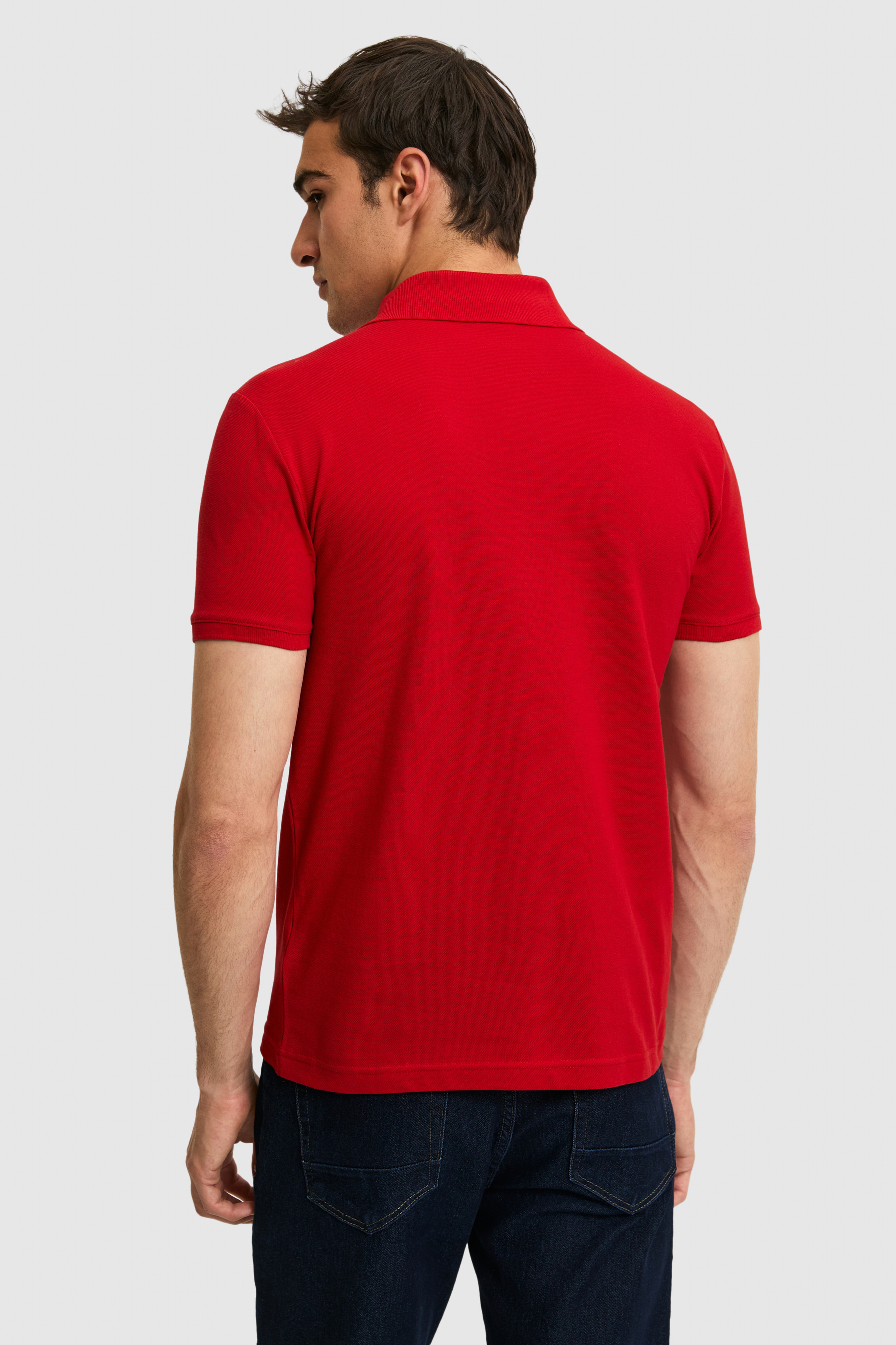 Erkek Slim Fit Fit Polo Yaka Kırmızı Basic Tişört - Image 5