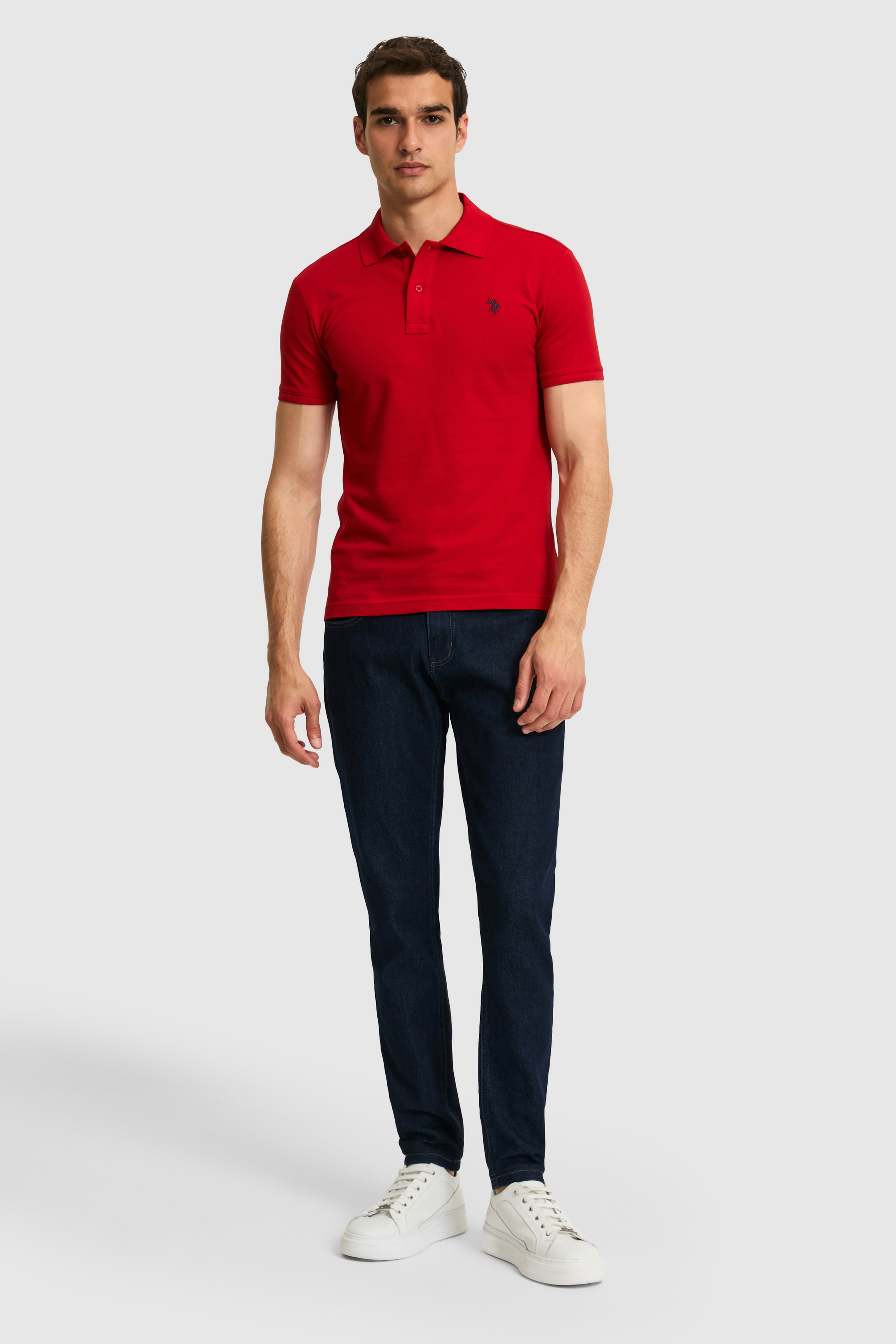 Erkek Slim Fit Fit Polo Yaka Kırmızı Basic Tişört - Image 4