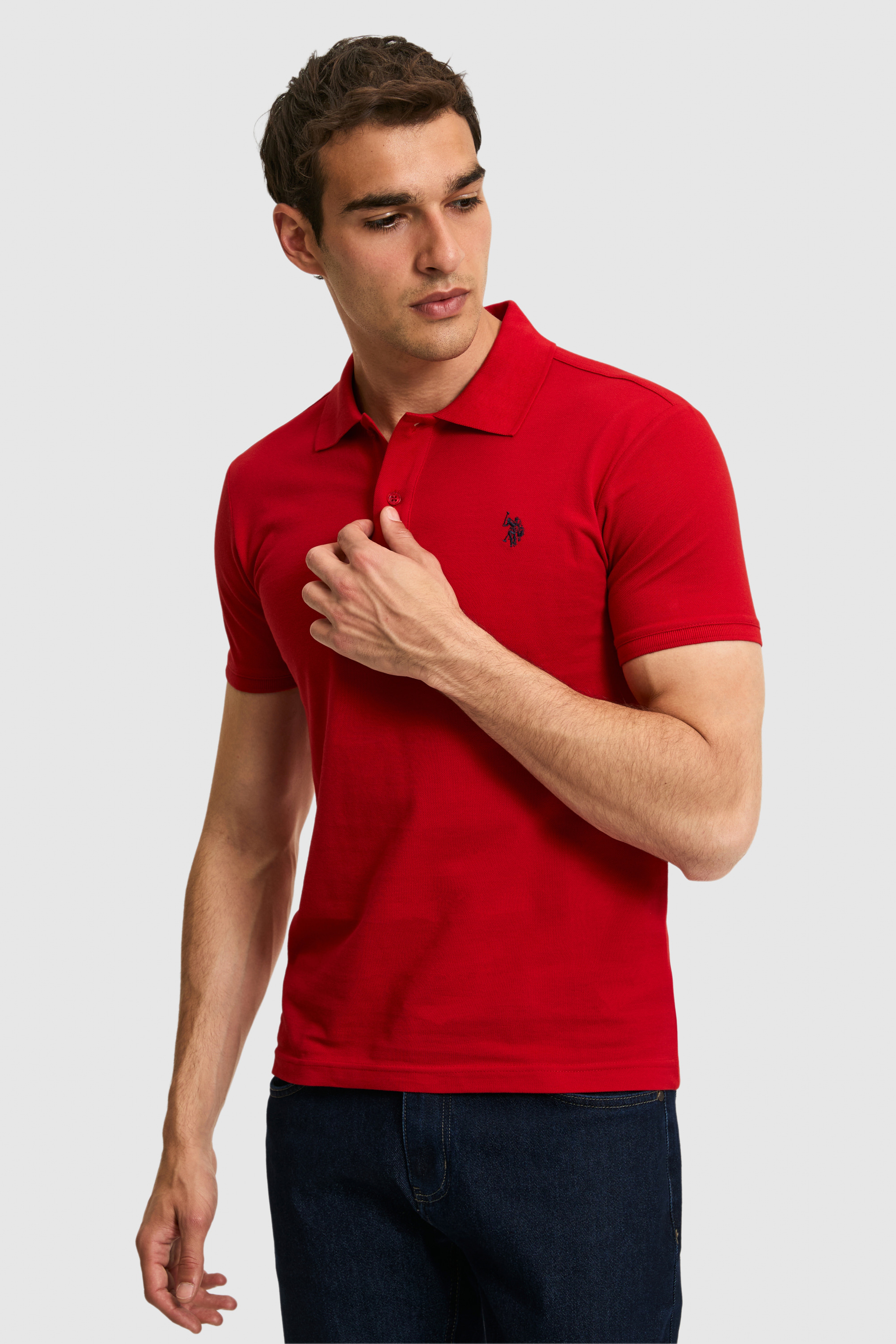 Erkek Slim Fit Fit Polo Yaka Kırmızı Basic Tişört