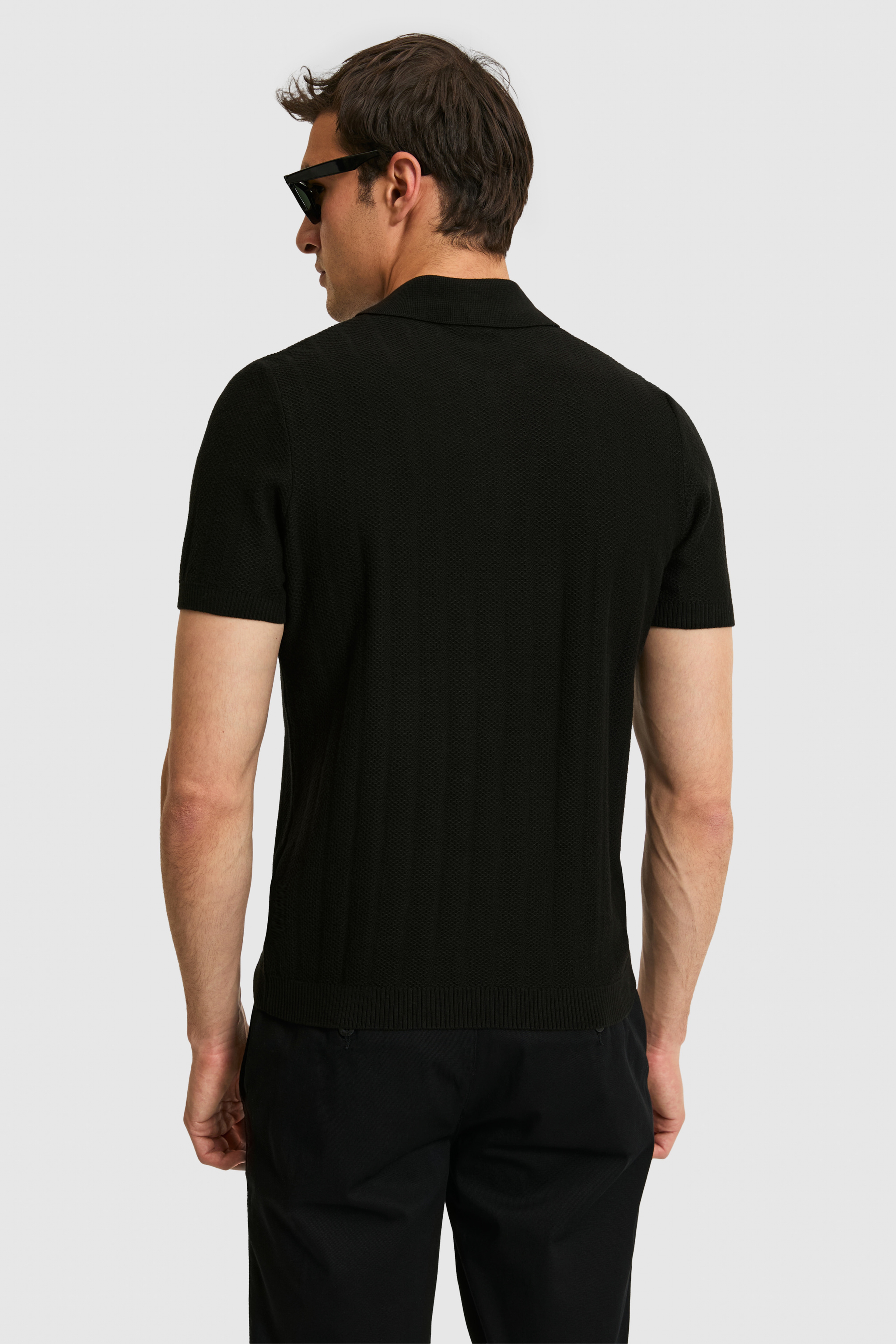 Erkek Regular Fit Polo Yaka Siyah Tişört - Image 5