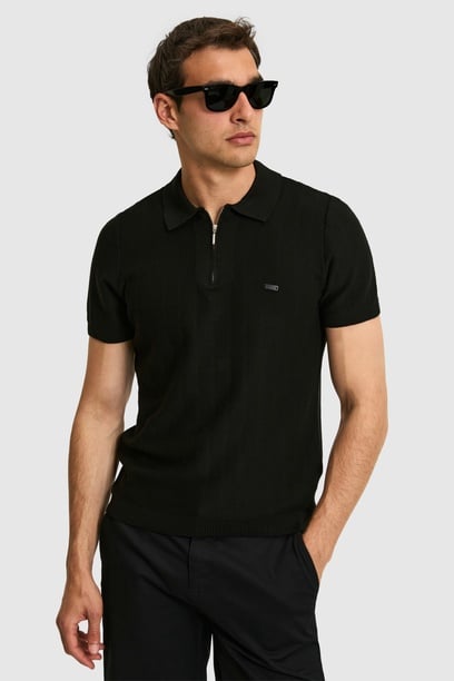 Erkek Regular Fit Polo Yaka Siyah Tişört