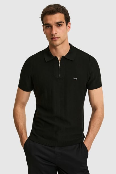 Erkek Regular Fit Polo Yaka Siyah Tişört