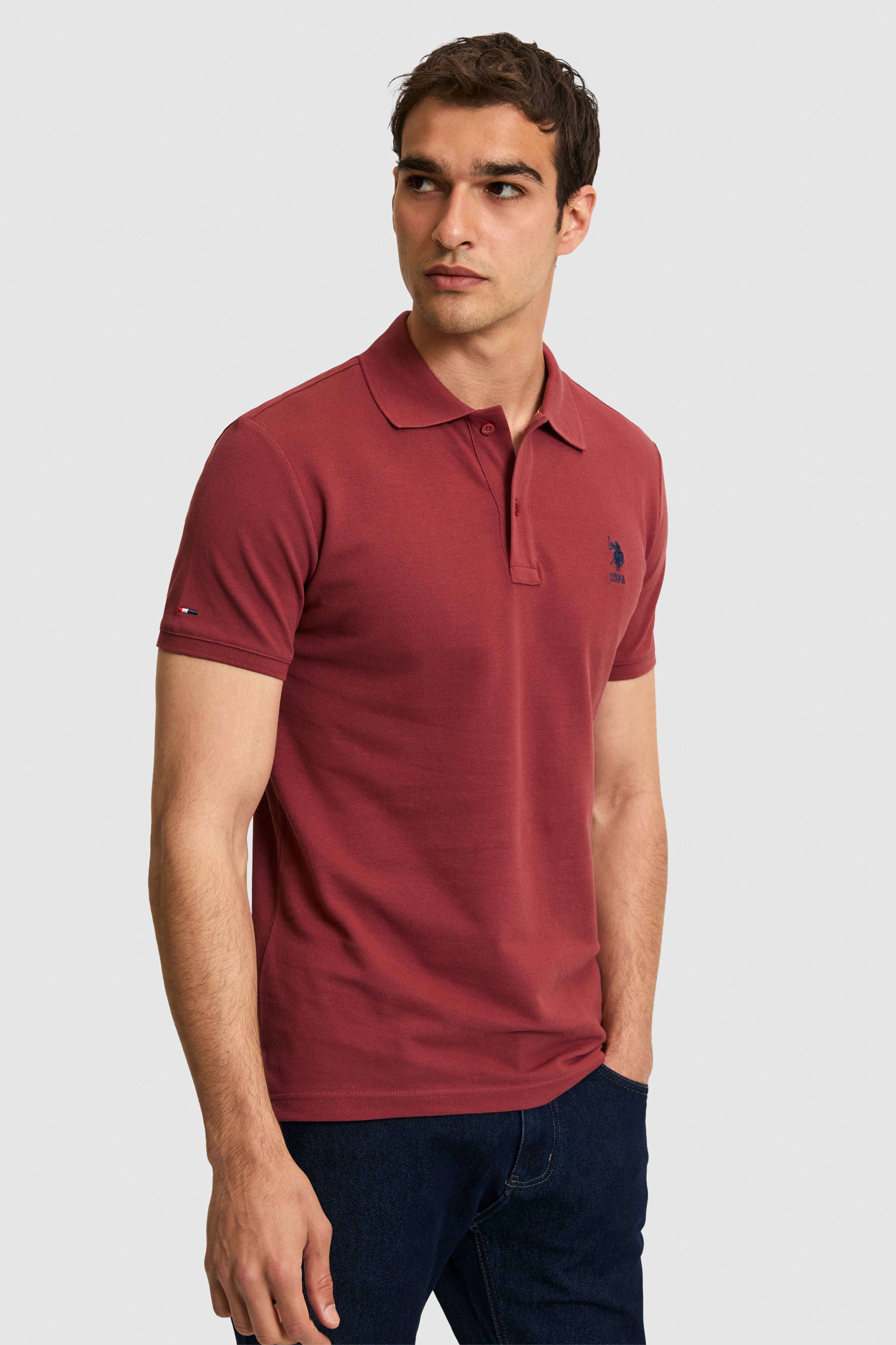 Erkek Slim Fit Polo Yaka Vişne Basic Tişört - Image 3