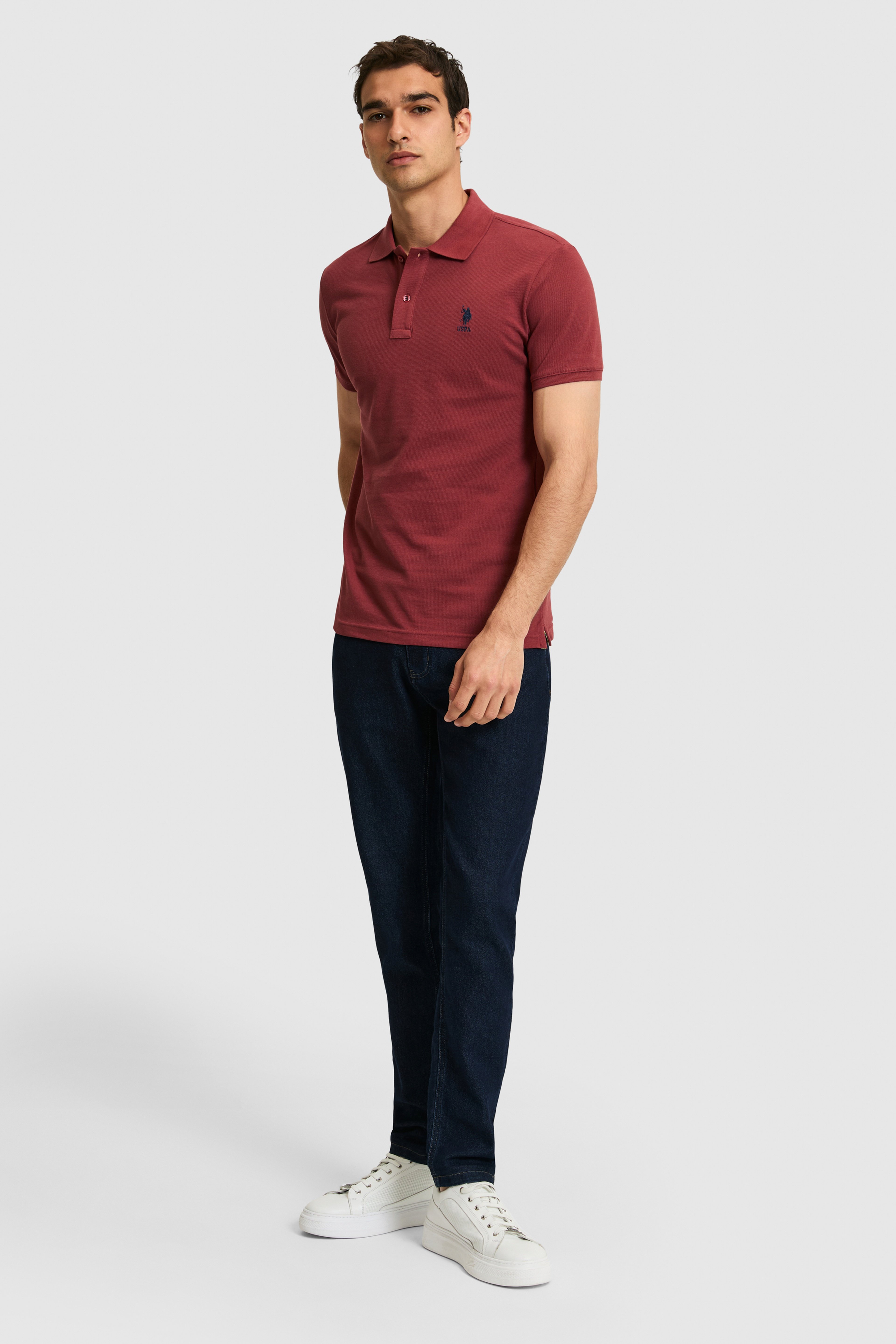 Erkek Slim Fit Polo Yaka Vişne Basic Tişört - Image 4