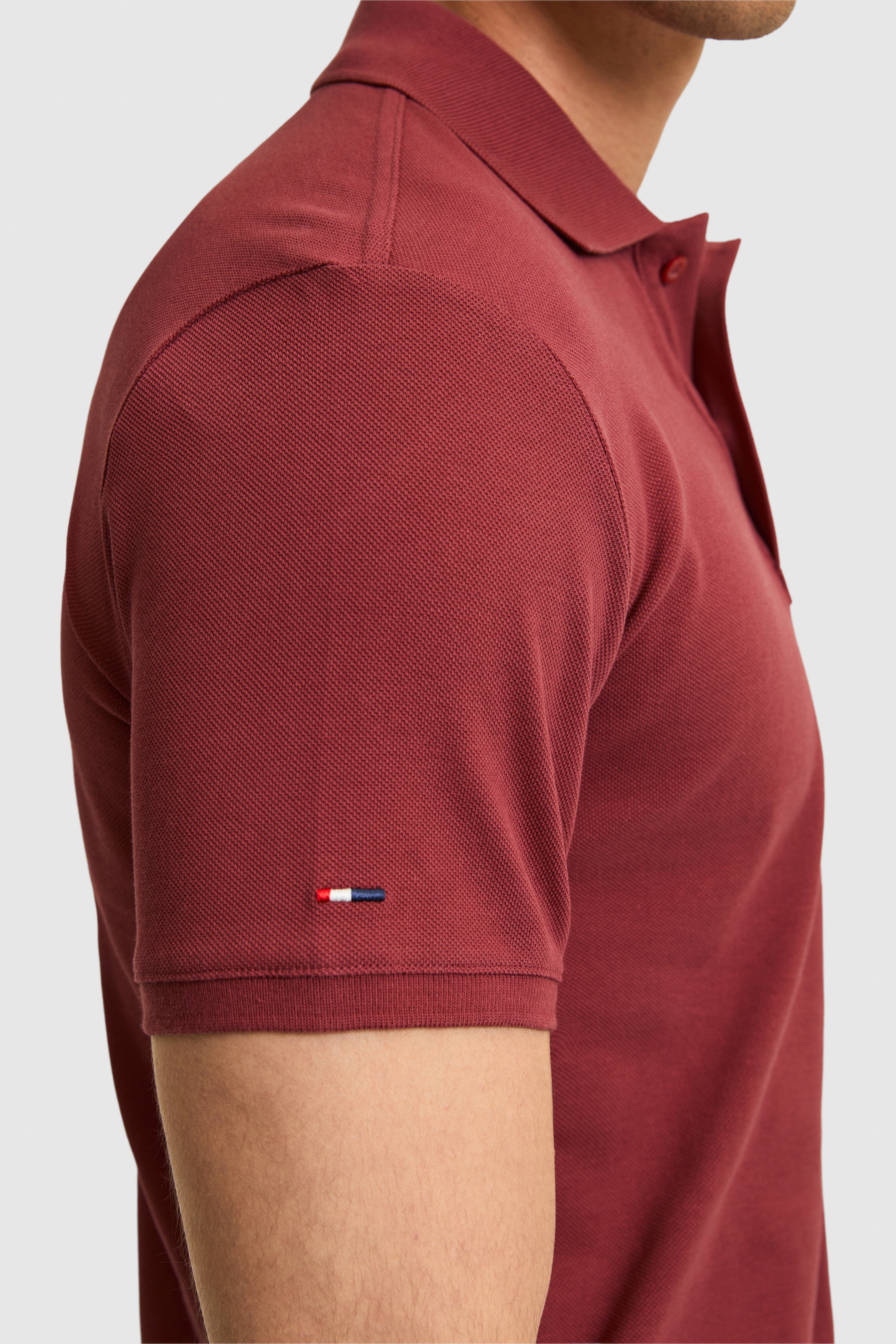 Erkek Slim Fit Polo Yaka Vişne Basic Tişört