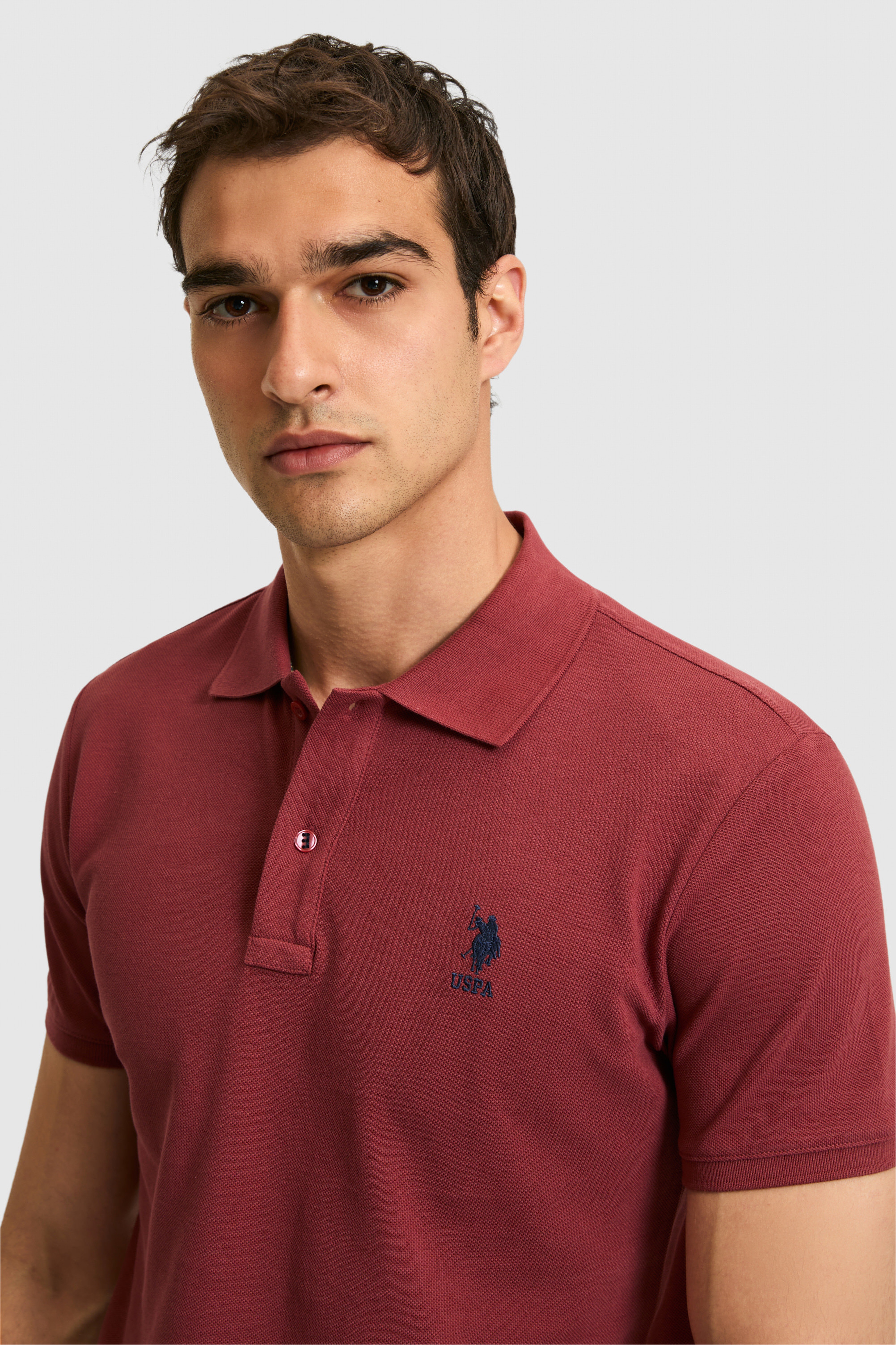 Erkek Slim Fit Polo Yaka Vişne Basic Tişört