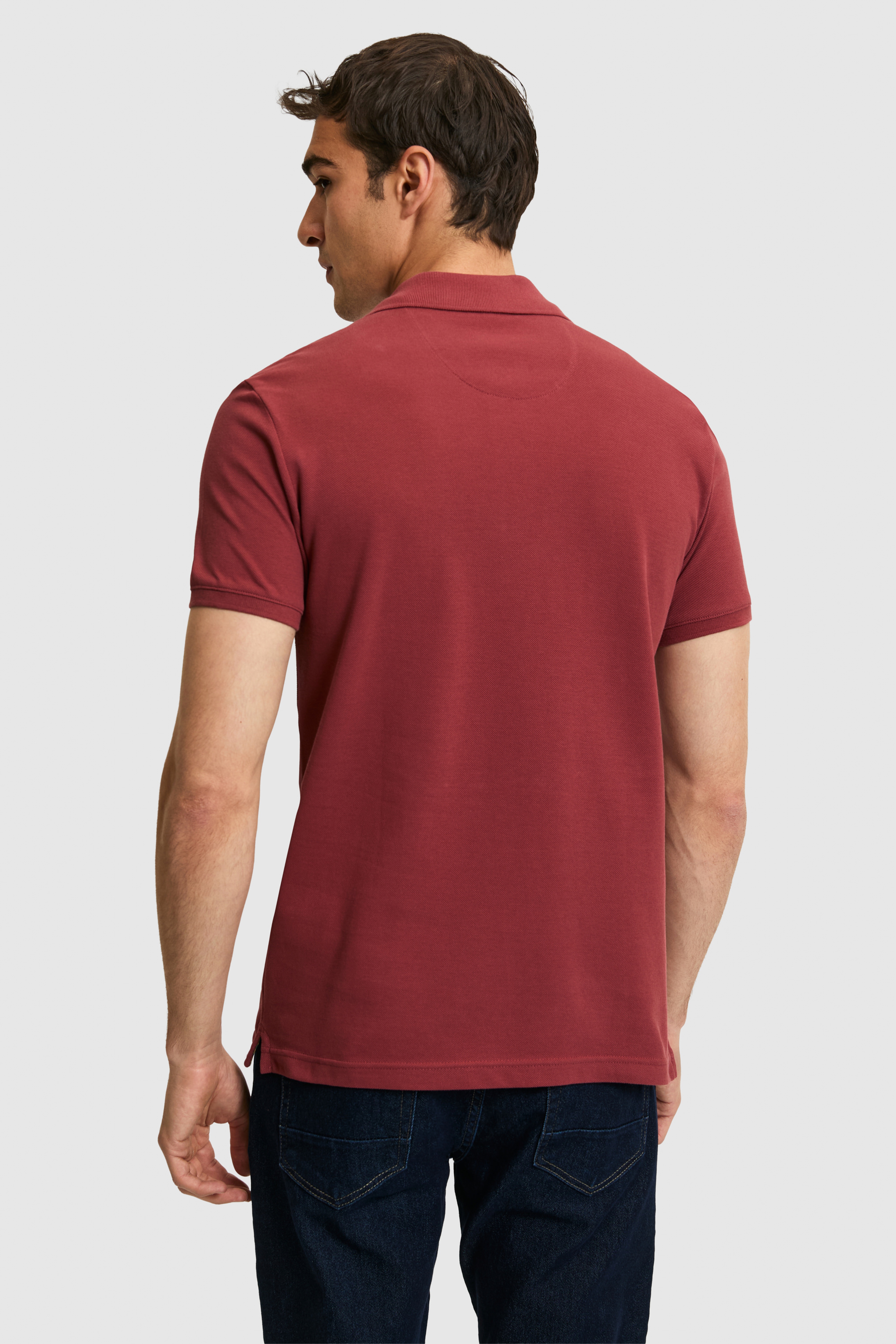 Erkek Slim Fit Polo Yaka Vişne Basic Tişört - Image 5