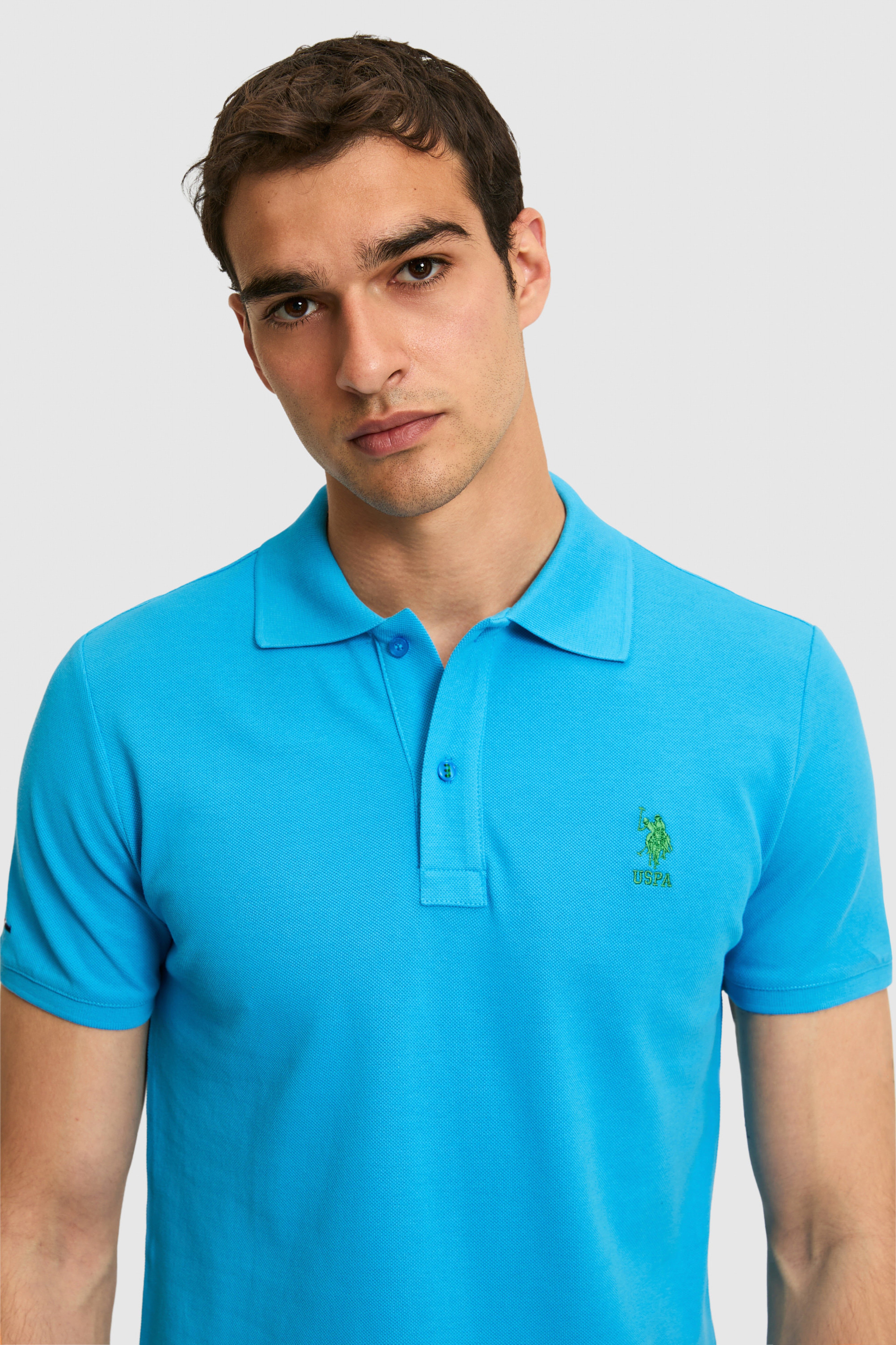 Erkek Slim Fit Polo Yaka Kobalt Mavi Basic Tişört - Image 2