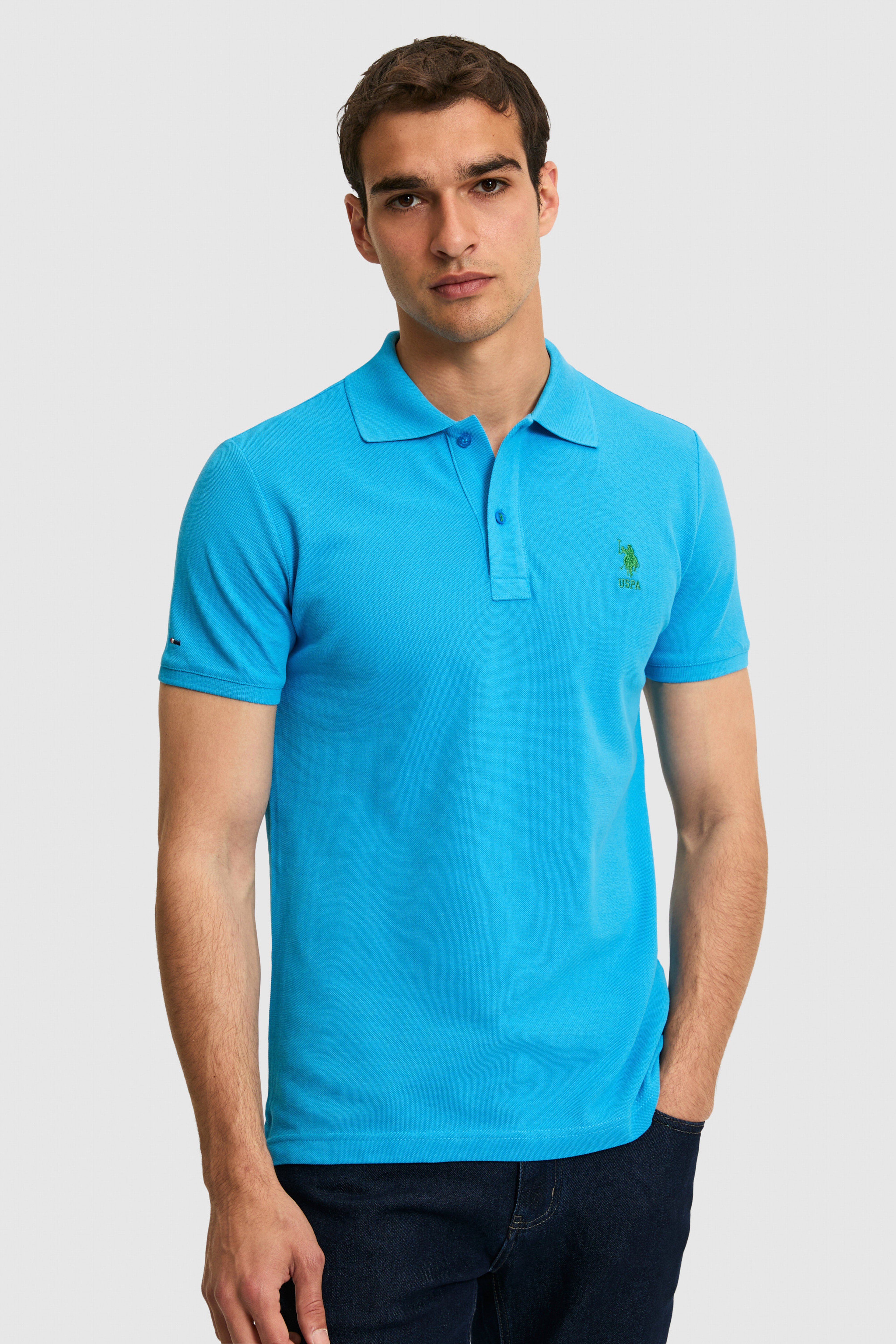 Erkek Slim Fit Polo Yaka Kobalt Mavi Basic Tişört
