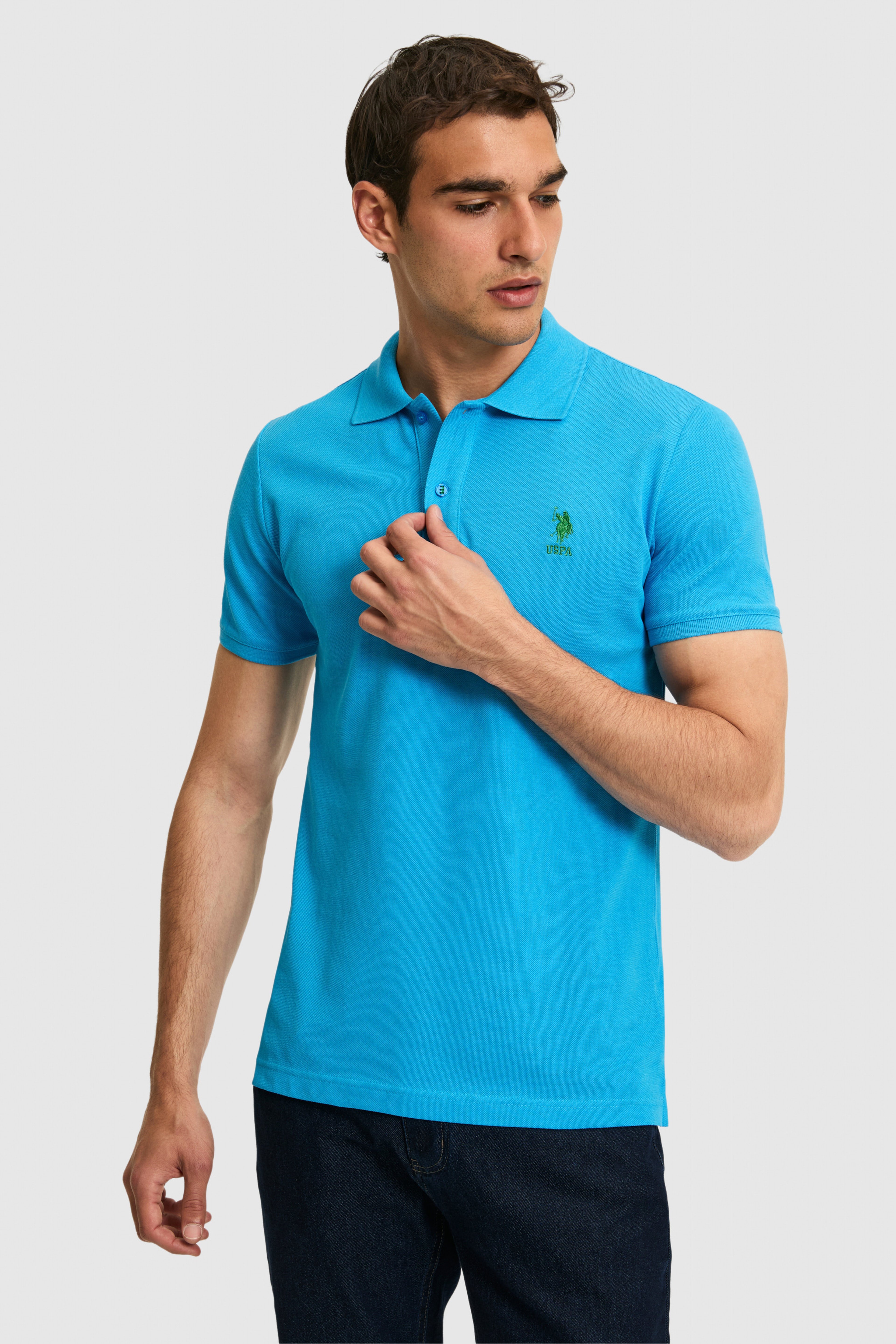 Erkek Slim Fit Polo Yaka Kobalt Mavi Basic Tişört - Image 3