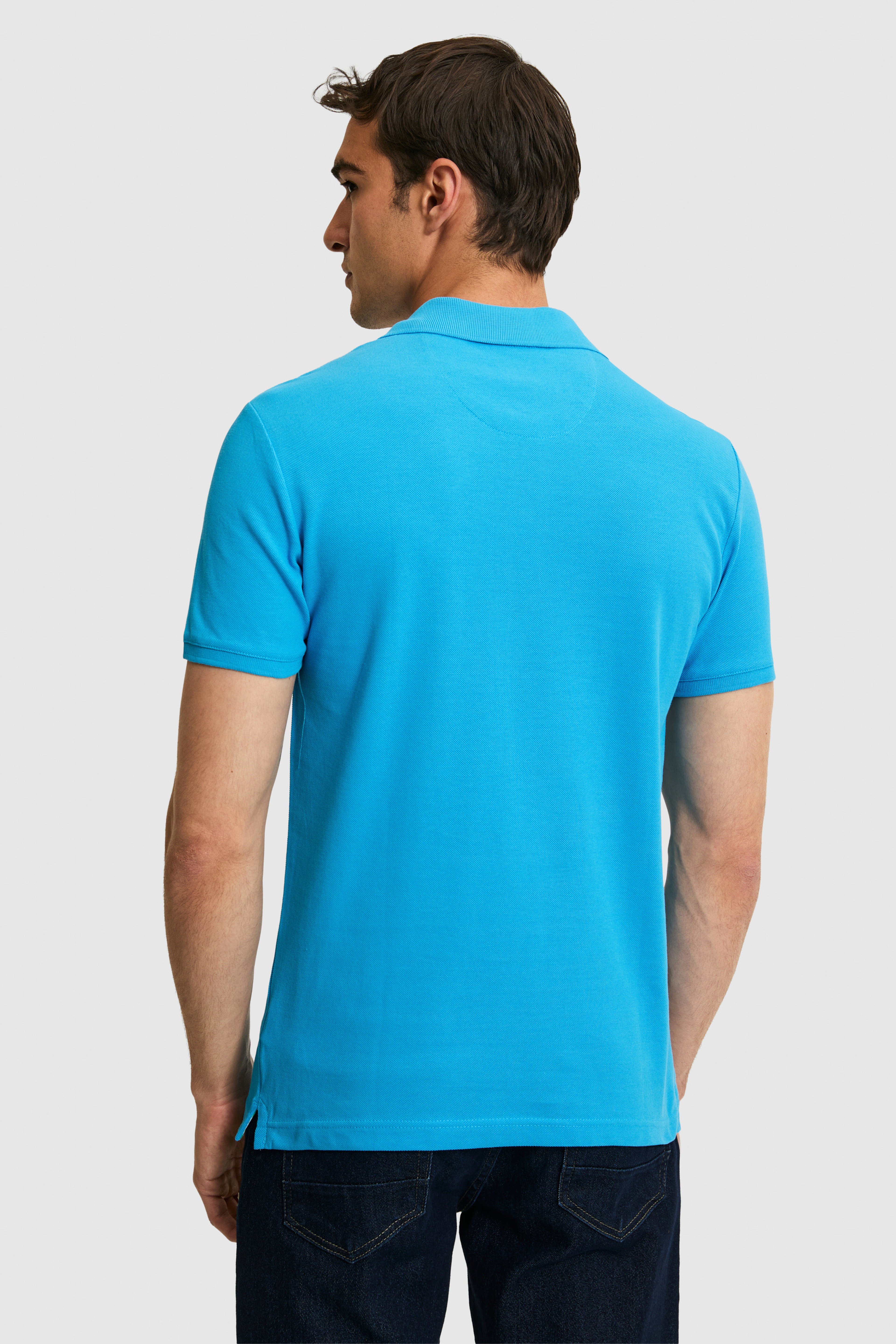 Erkek Slim Fit Polo Yaka Kobalt Mavi Basic Tişört - Image 5
