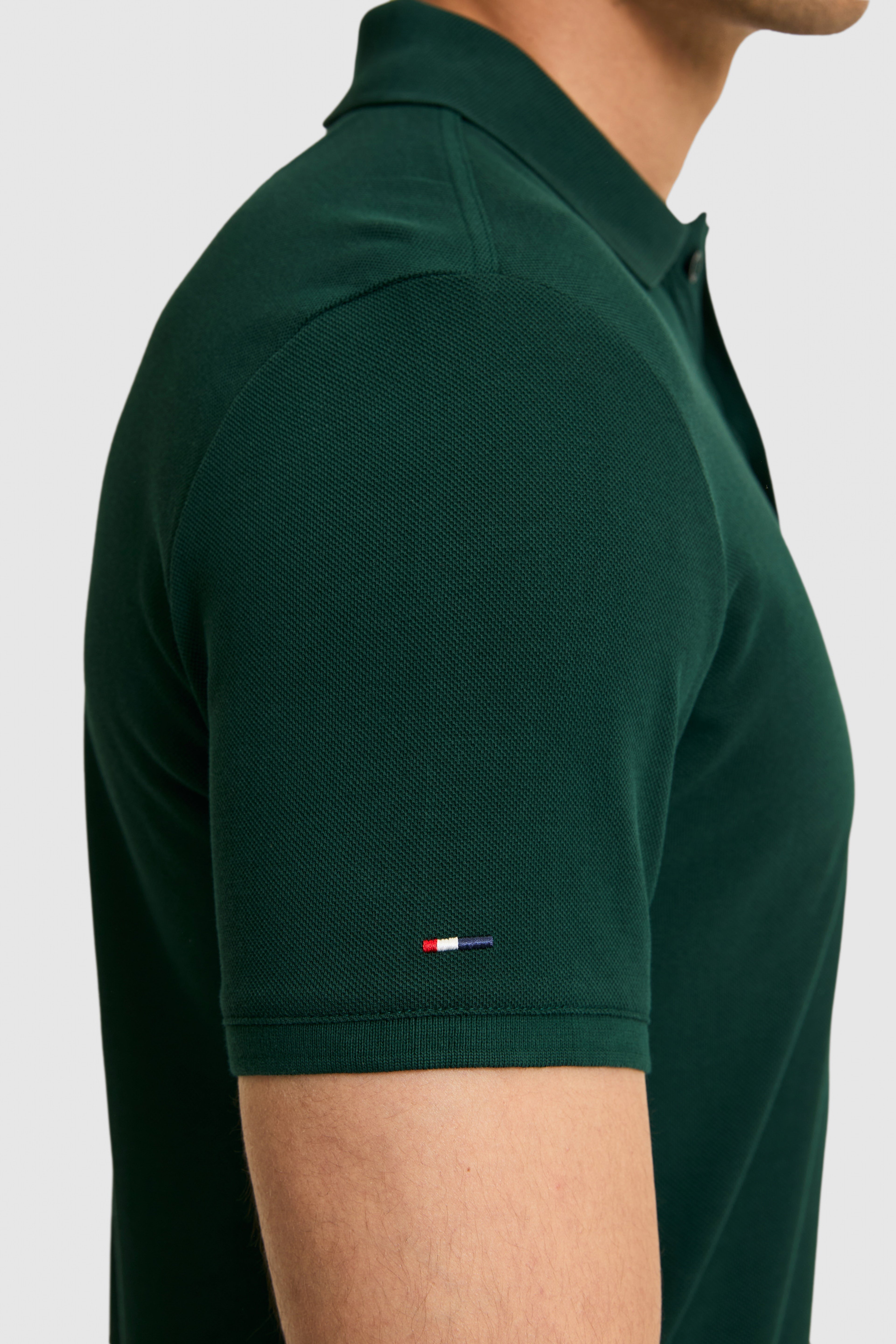 Erkek Slim Fit Polo Yaka Koyu Yeşil Basic Tişört
