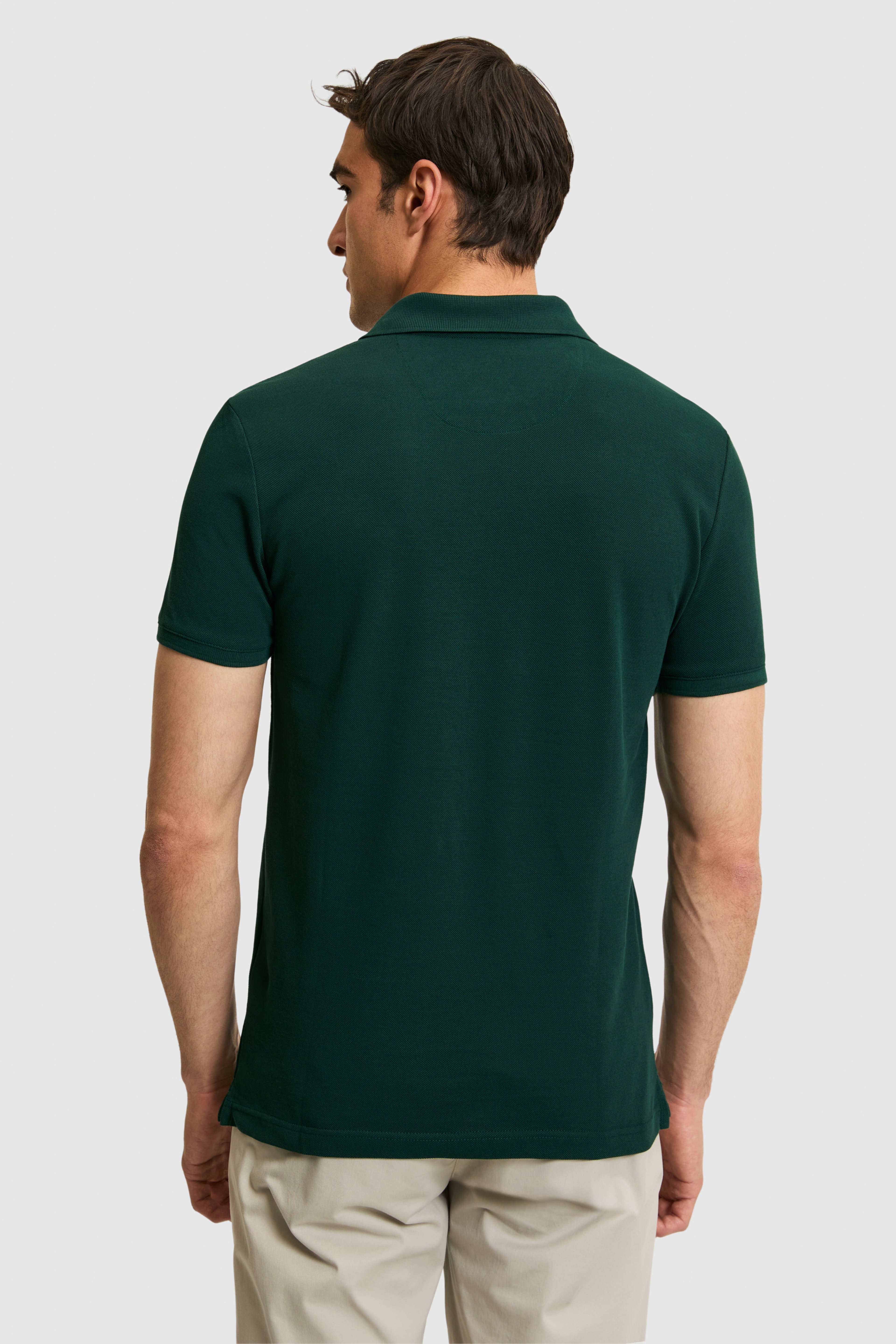 Erkek Slim Fit Polo Yaka Koyu Yeşil Basic Tişört - Image 5