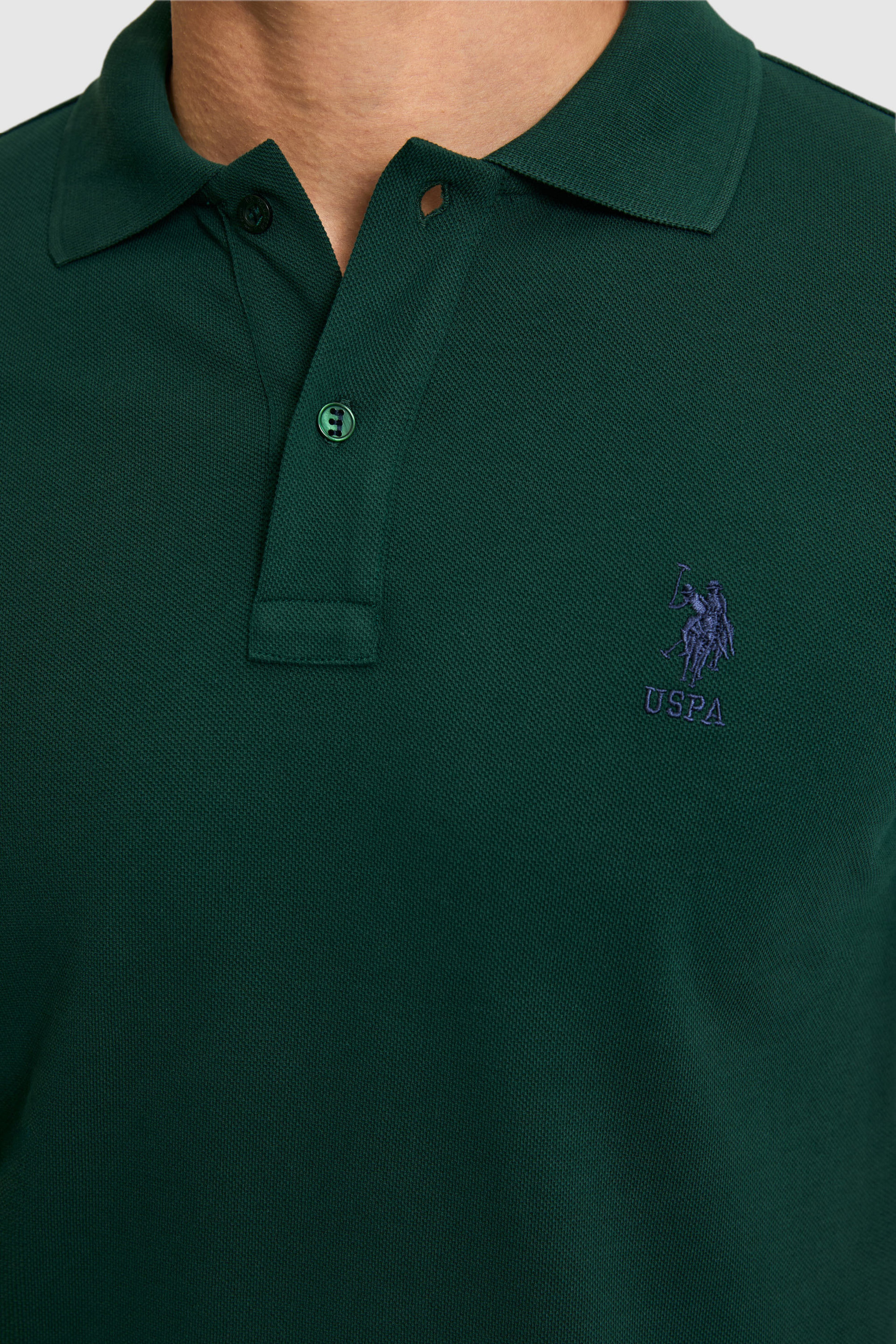 Erkek Slim Fit Polo Yaka Koyu Yeşil Basic Tişört - Image 6