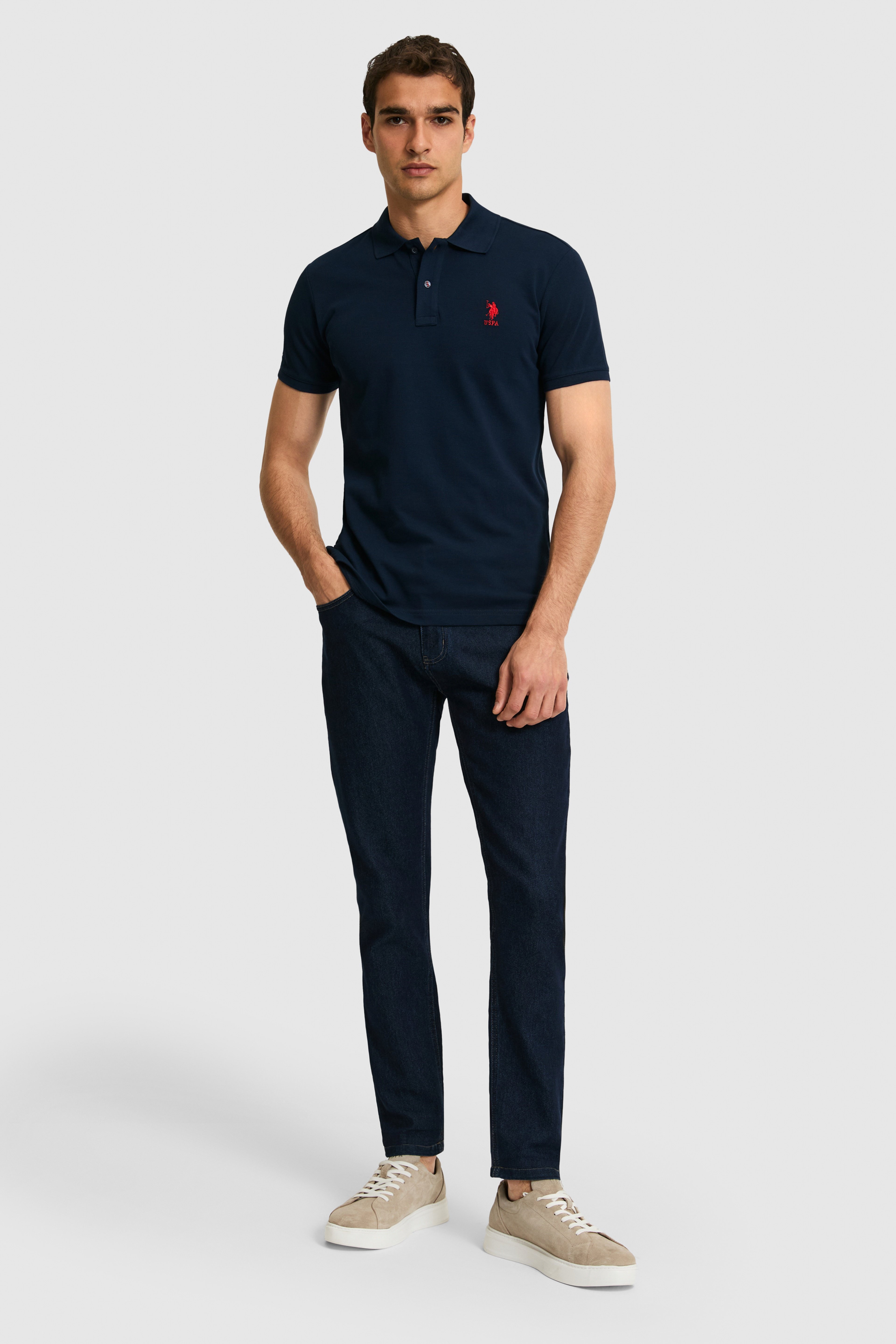 Erkek Slim Fit Polo Yaka Lacivert Basic Tişört - Image 4