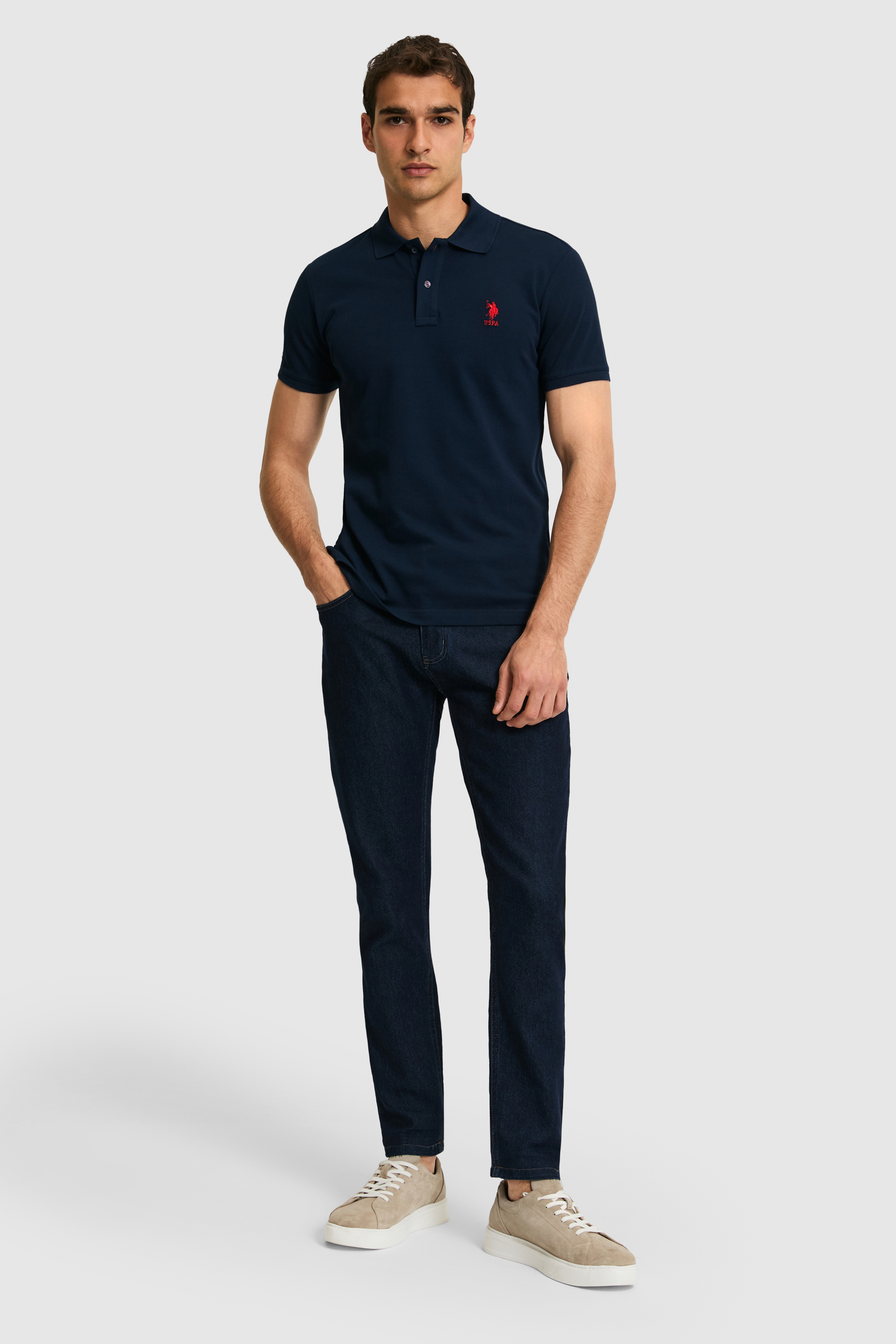 Erkek Slim Fit Polo Yaka Lacivert Basic Tişört