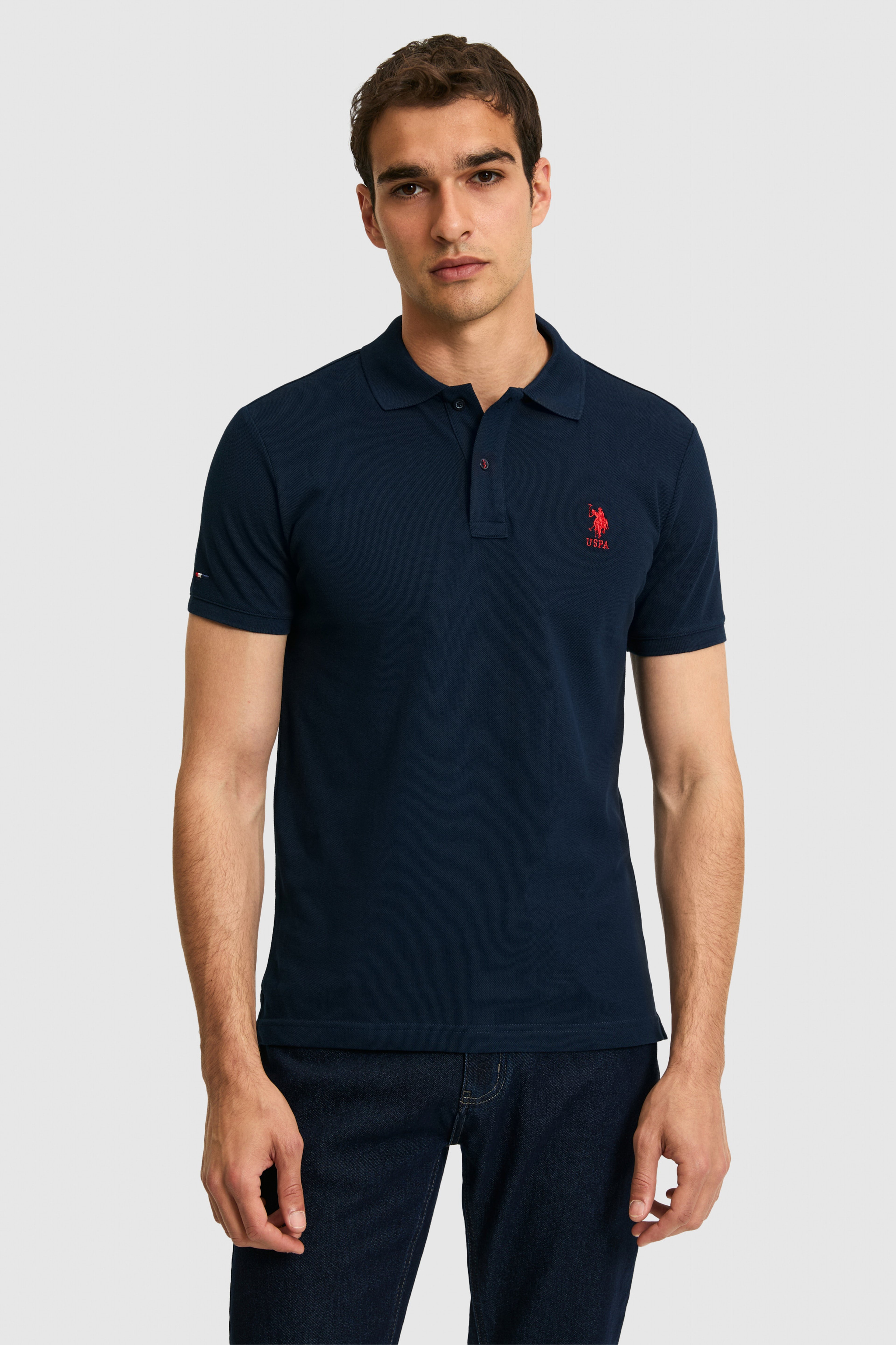 Erkek Slim Fit Polo Yaka Lacivert Basic Tişört - Image 1