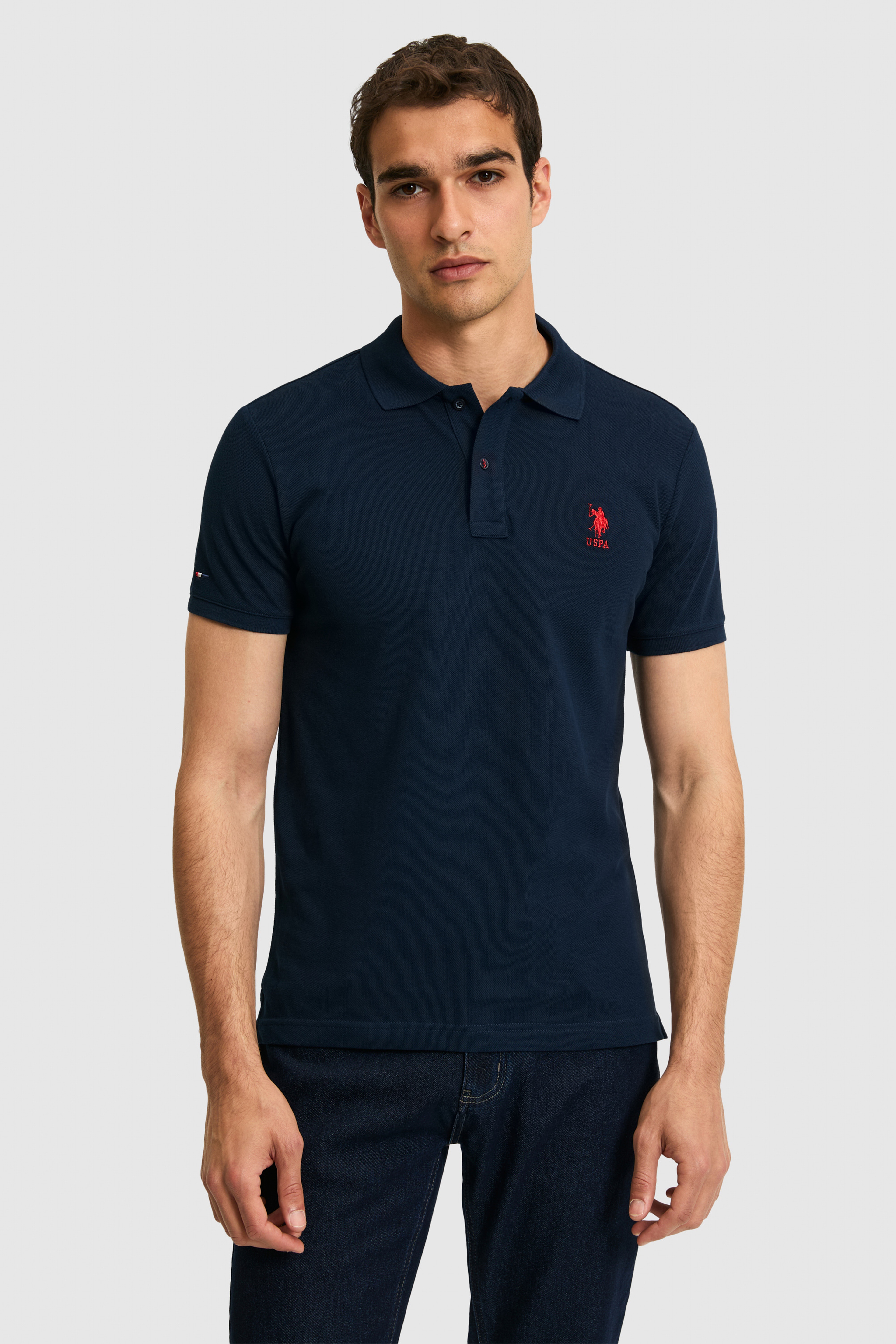 Erkek Slim Fit Polo Yaka Lacivert Basic Tişört
