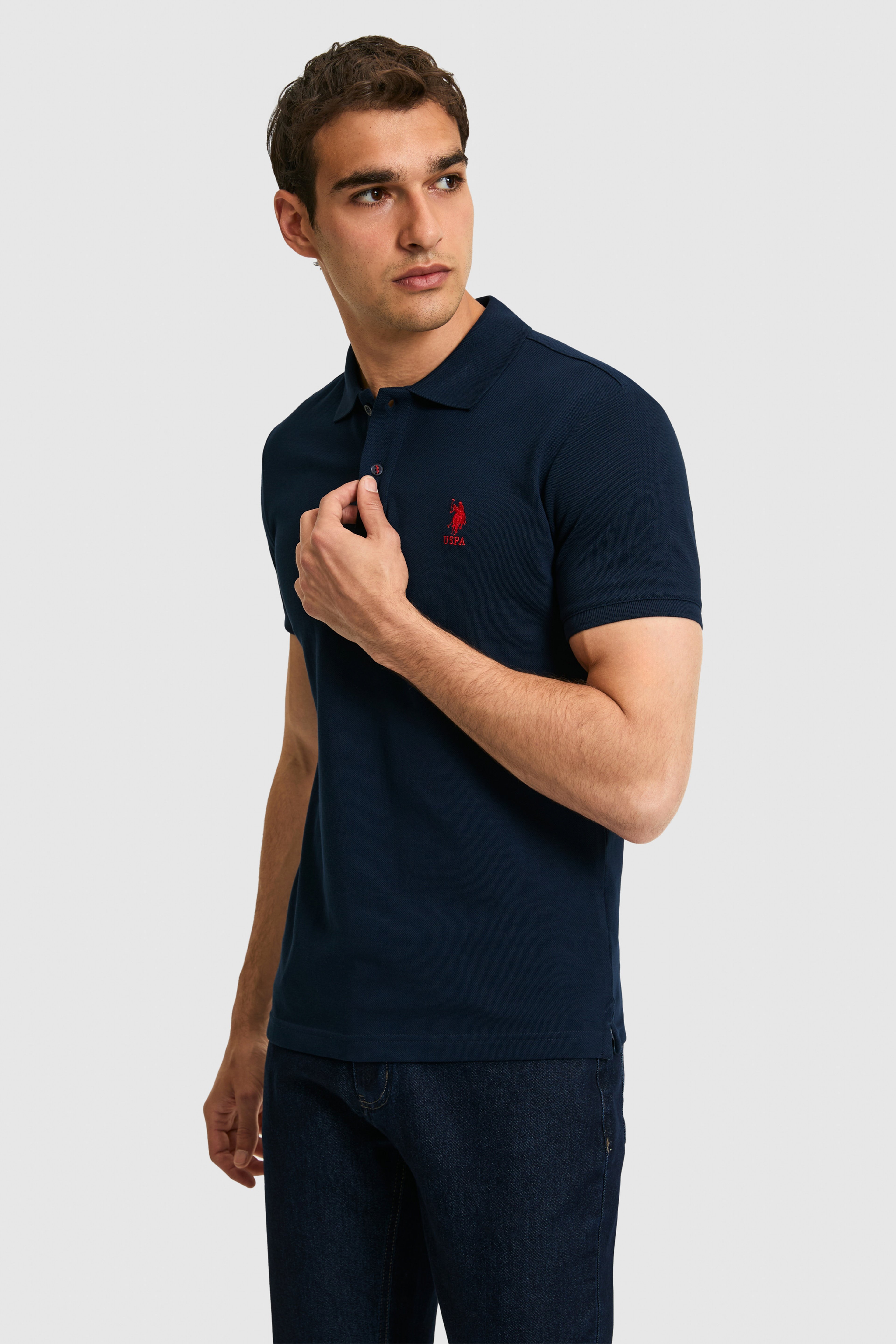 Erkek Slim Fit Polo Yaka Lacivert Basic Tişört - Image 3
