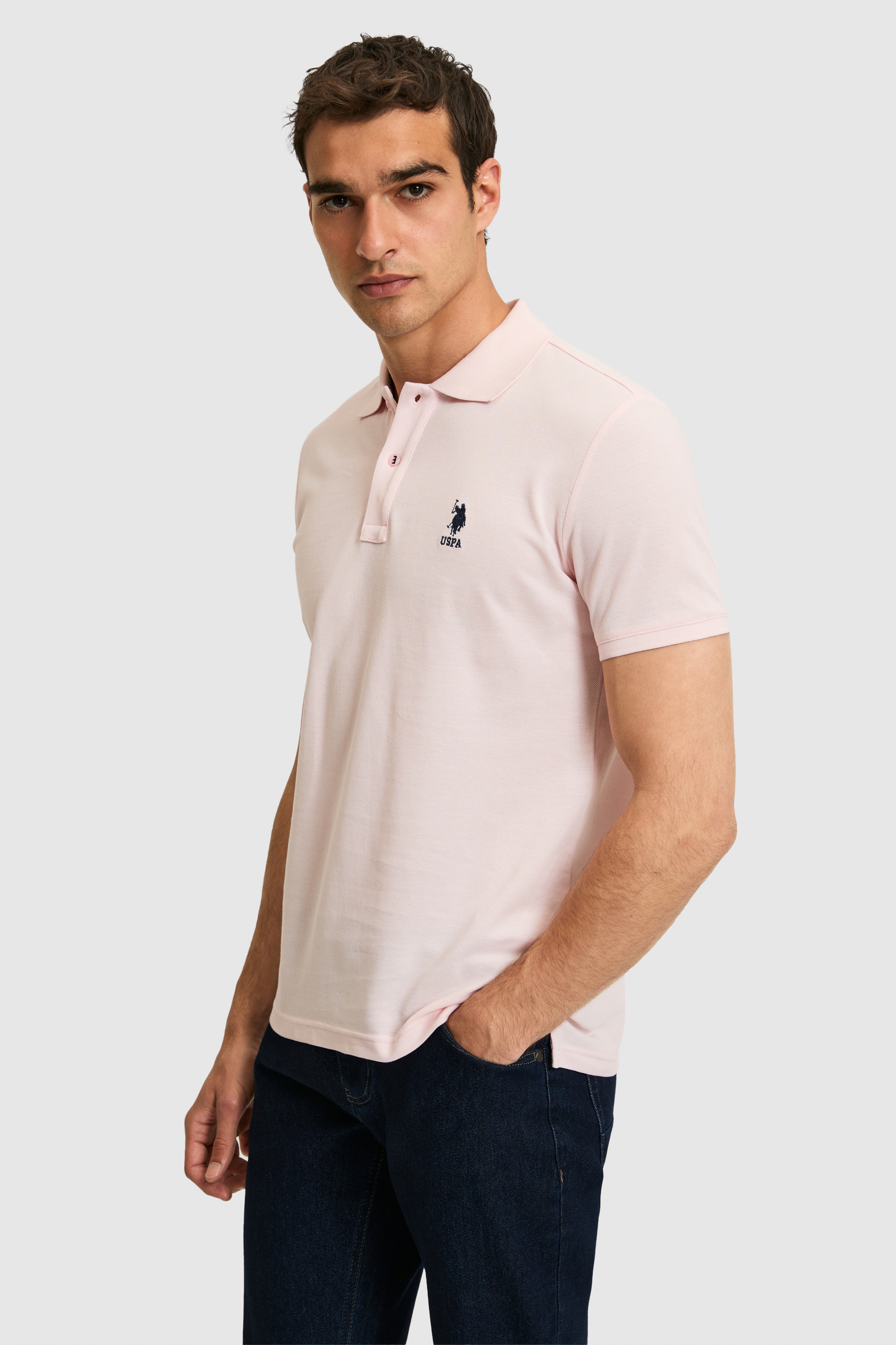 Erkek Slim Fit Polo Yaka Açık Pembe Basic Tişört - Image 3